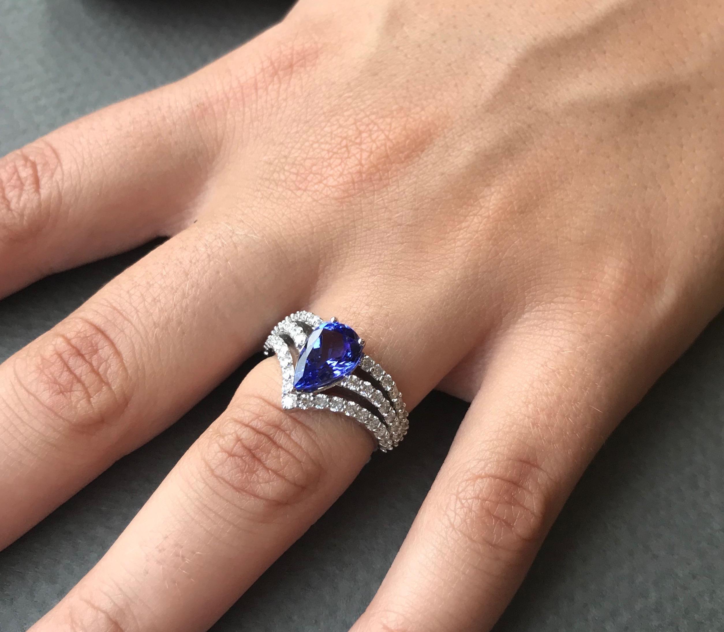 Women's 1.93 Carat Pear Tanzanite Engagement Ring