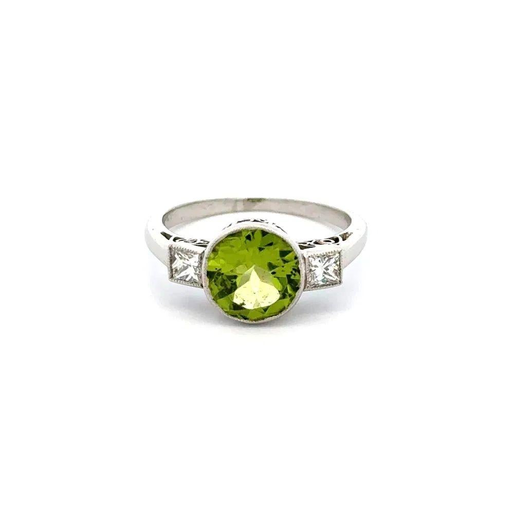 Round Cut 1.93 Carat Peridot and Diamond Platinum Vintage Ring For Sale