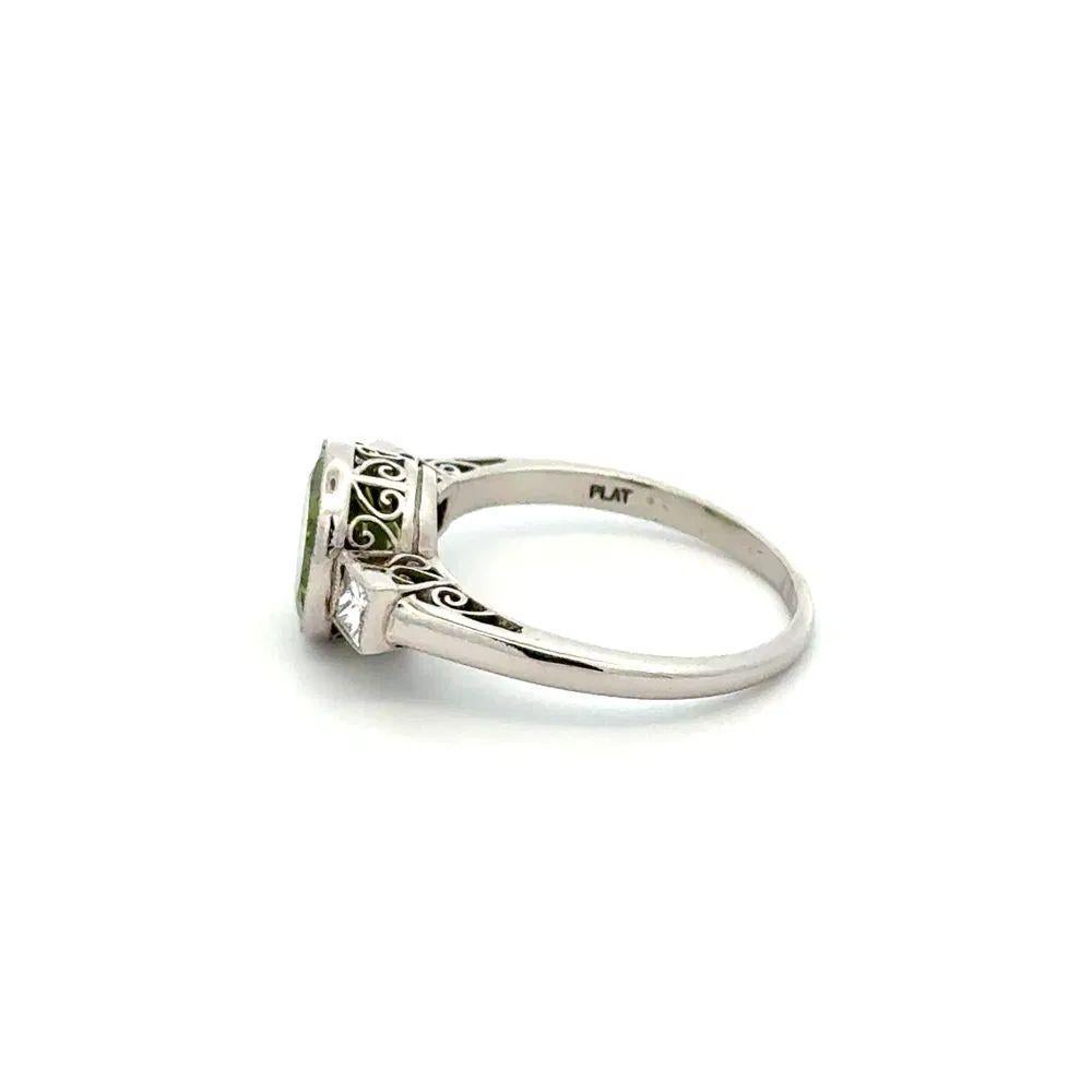 Women's or Men's 1.93 Carat Peridot and Diamond Platinum Vintage Ring For Sale