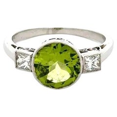 1.93 Carat Peridot and Diamond Platinum Vintage Ring