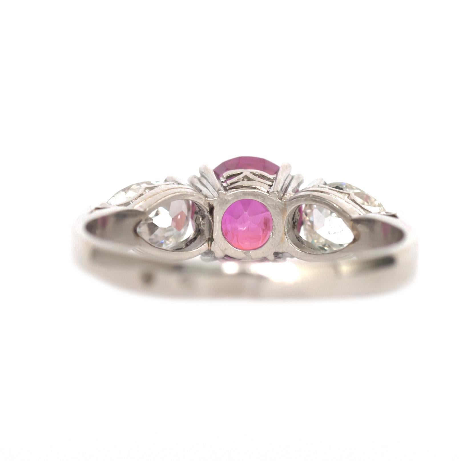 Old European Cut 1.93 Carat Pink Sapphire Platinum Engagement Ring For Sale