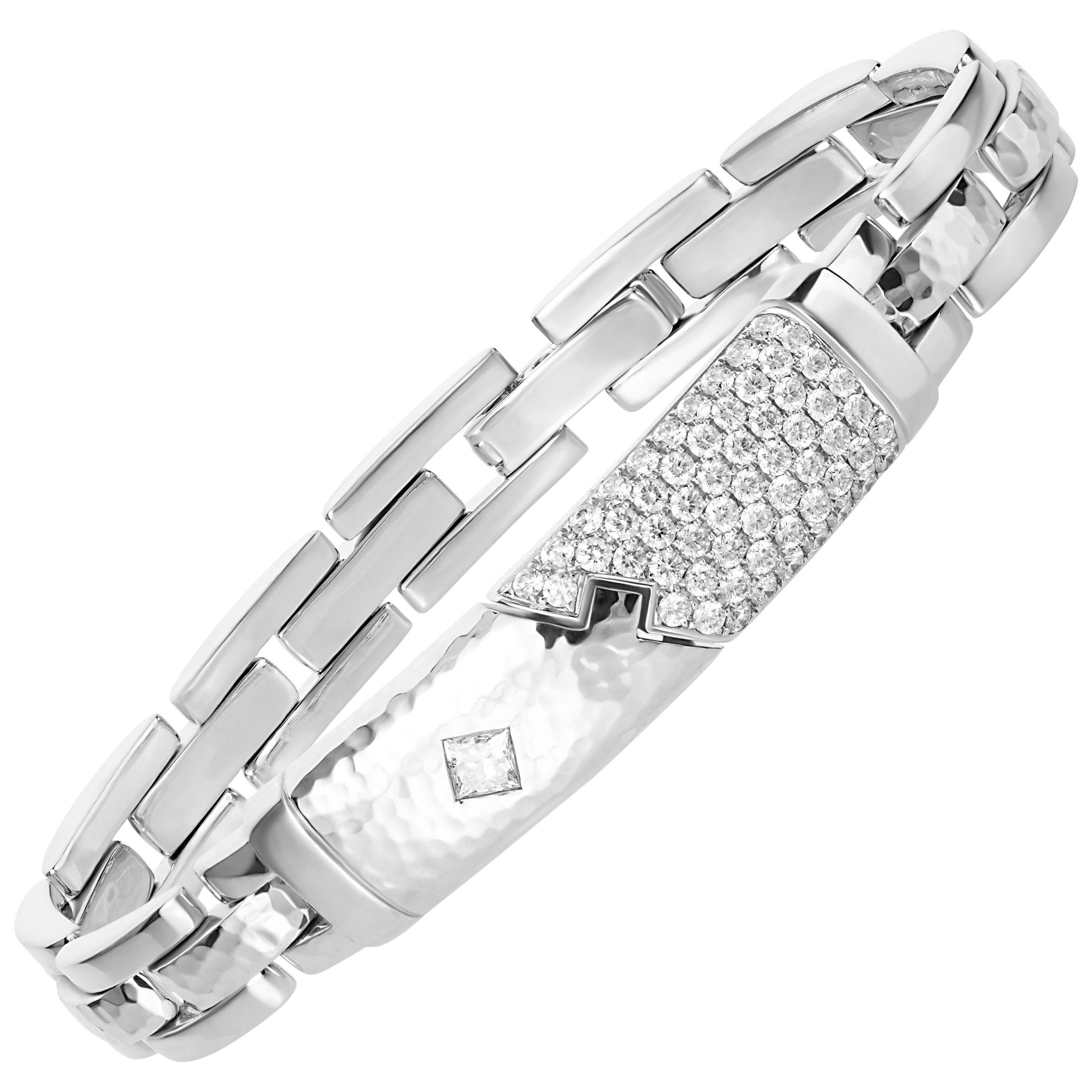 1.93 Carat Princess Brilliant Cut Diamond 18 Karat White Gold Link Bracelet