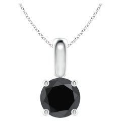 1.93 Carat Round Black Diamond Solitaire Pendant Necklace in 14K White Gold
