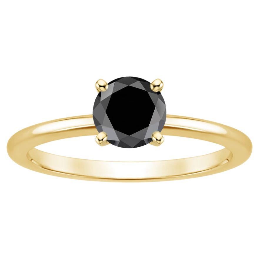 1,93 Karat runder schwarzer Diamant Solitär Ring aus 14K Gelbgold