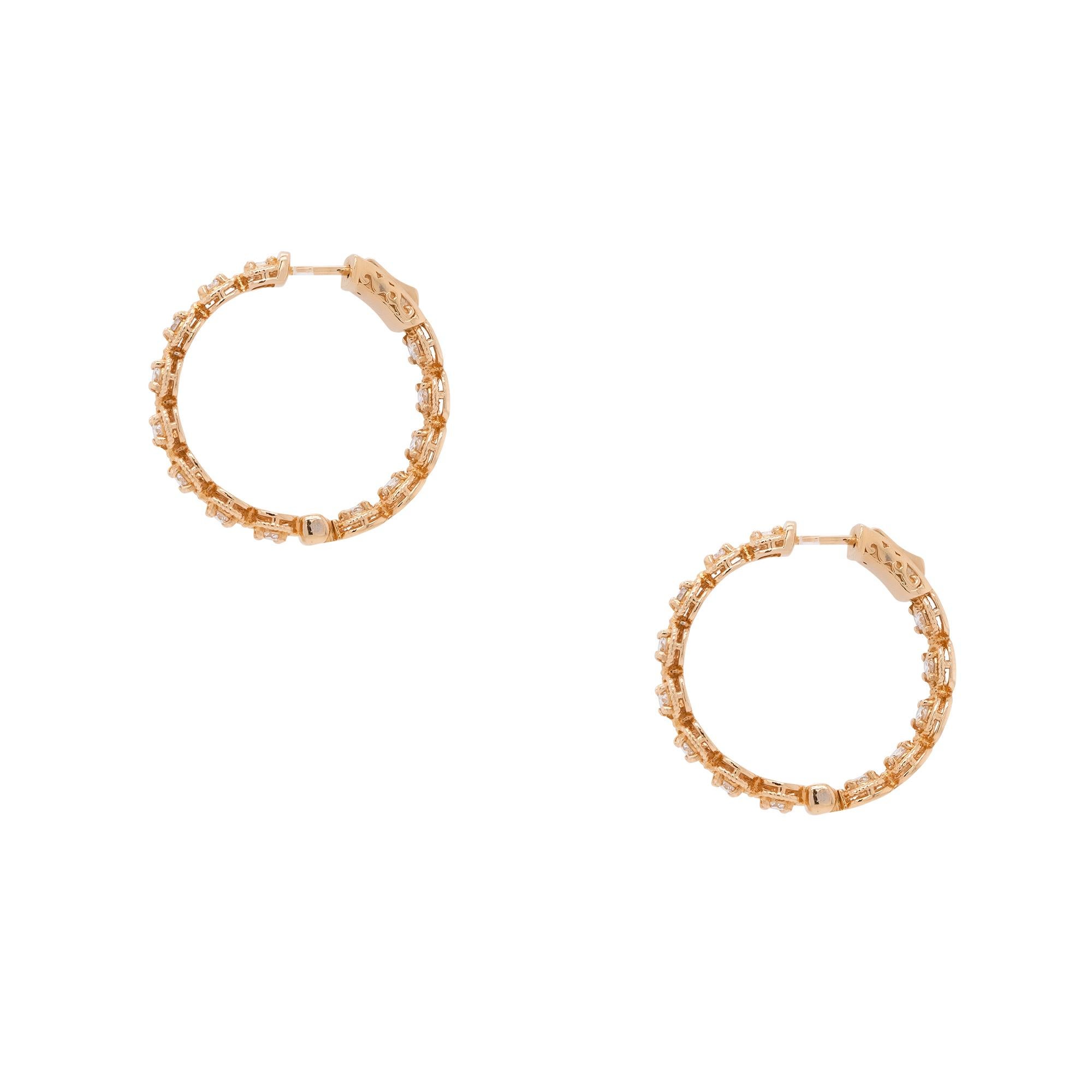 Round Cut 1.93 Carat Round Diamond Inside Out Hoops 14 Karat In Stock For Sale