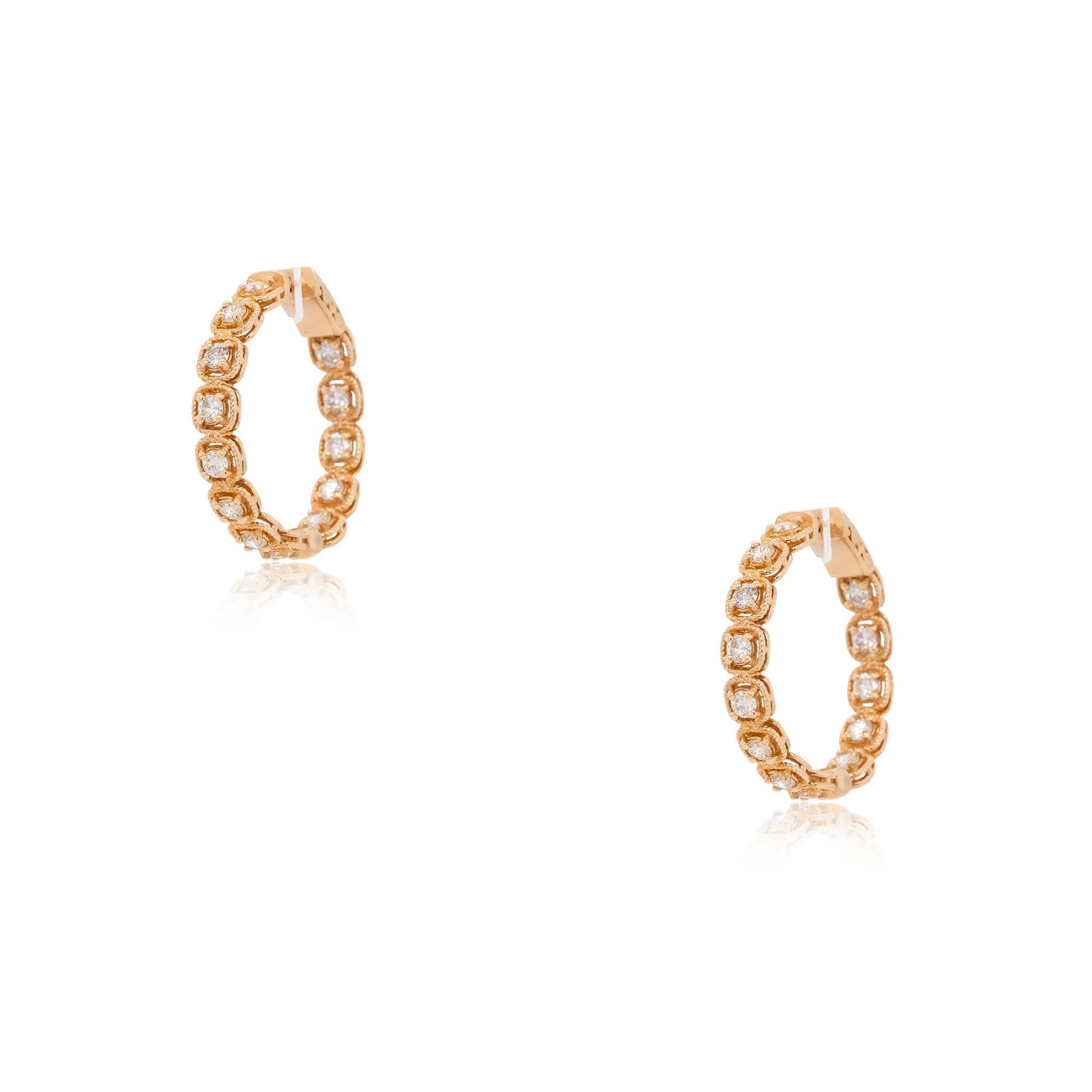 Créoles en or 14 carats avec diamants ronds de 1,93 carat à l'intérieur et à l'extérieur en vente 1