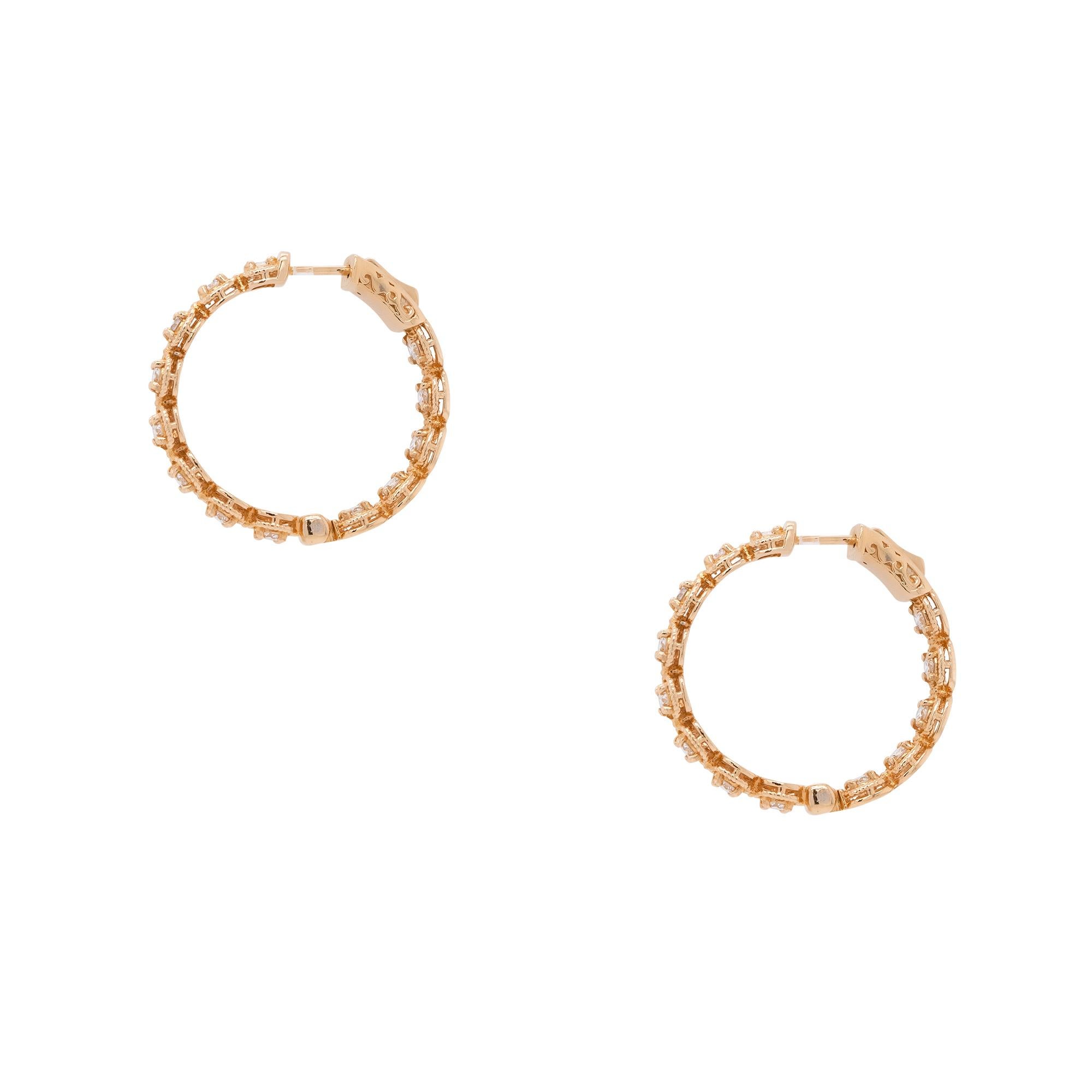 Créoles en or 14 carats avec diamants ronds de 1,93 carat à l'intérieur et à l'extérieur en vente 2