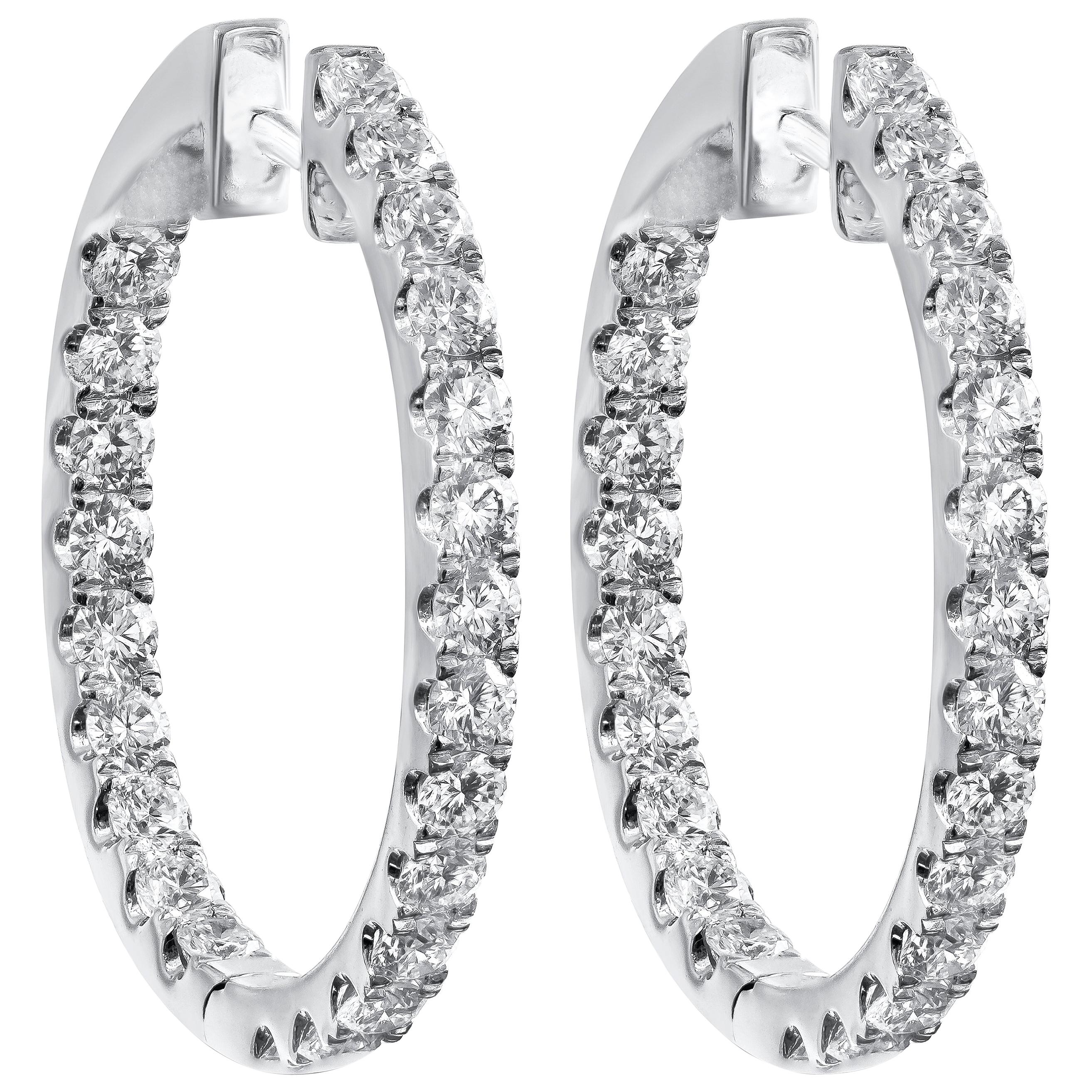 1.93 Carat Round Diamond Oval-Shaped Hoop Earrings