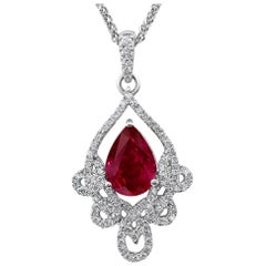 1.93 Carat Ruby and Diamond White Gold Necklace