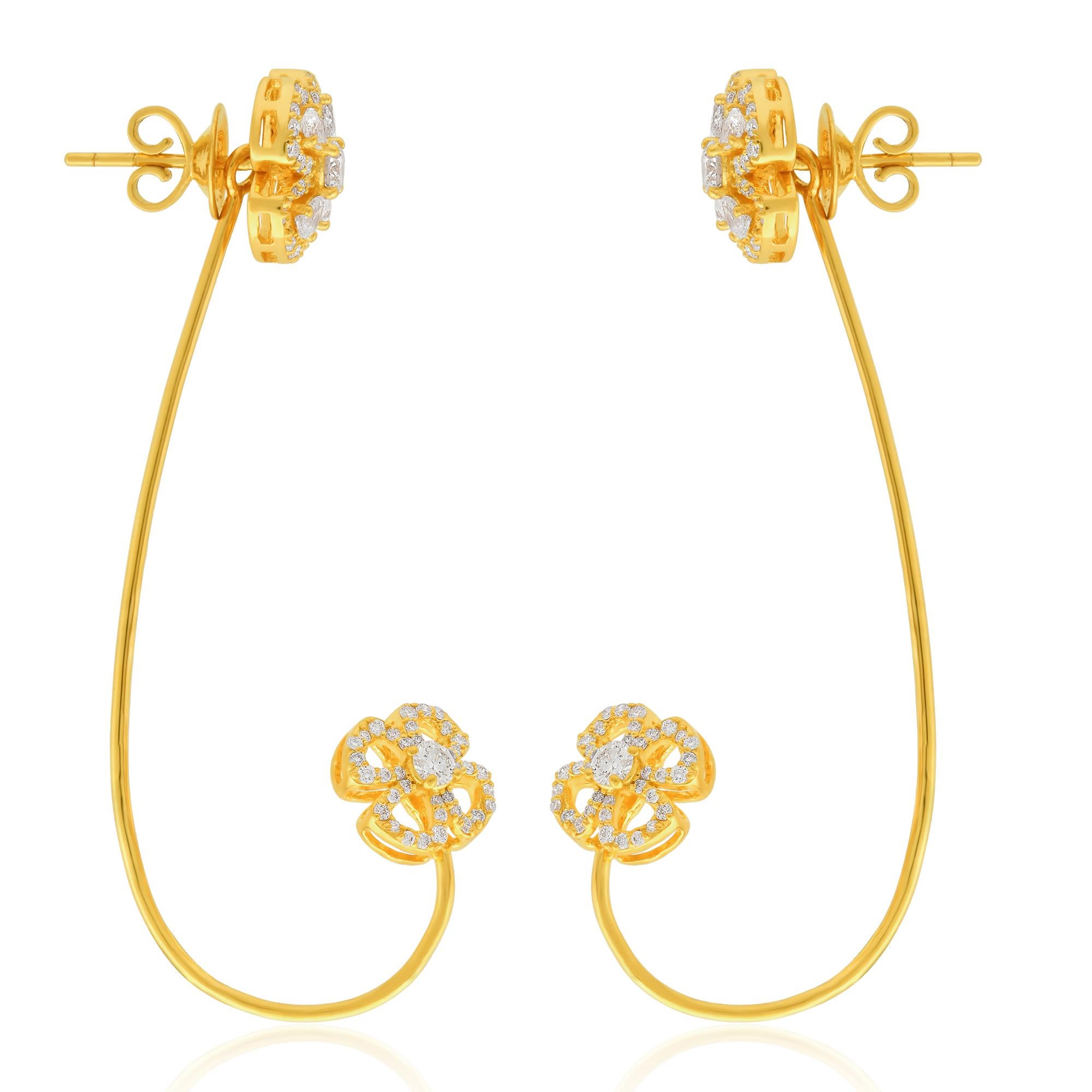 Pear Cut Natural SI/HI Pear Diamond Ear Cuff Earrings 18 Karat Yellow Gold Fine Jewelry For Sale