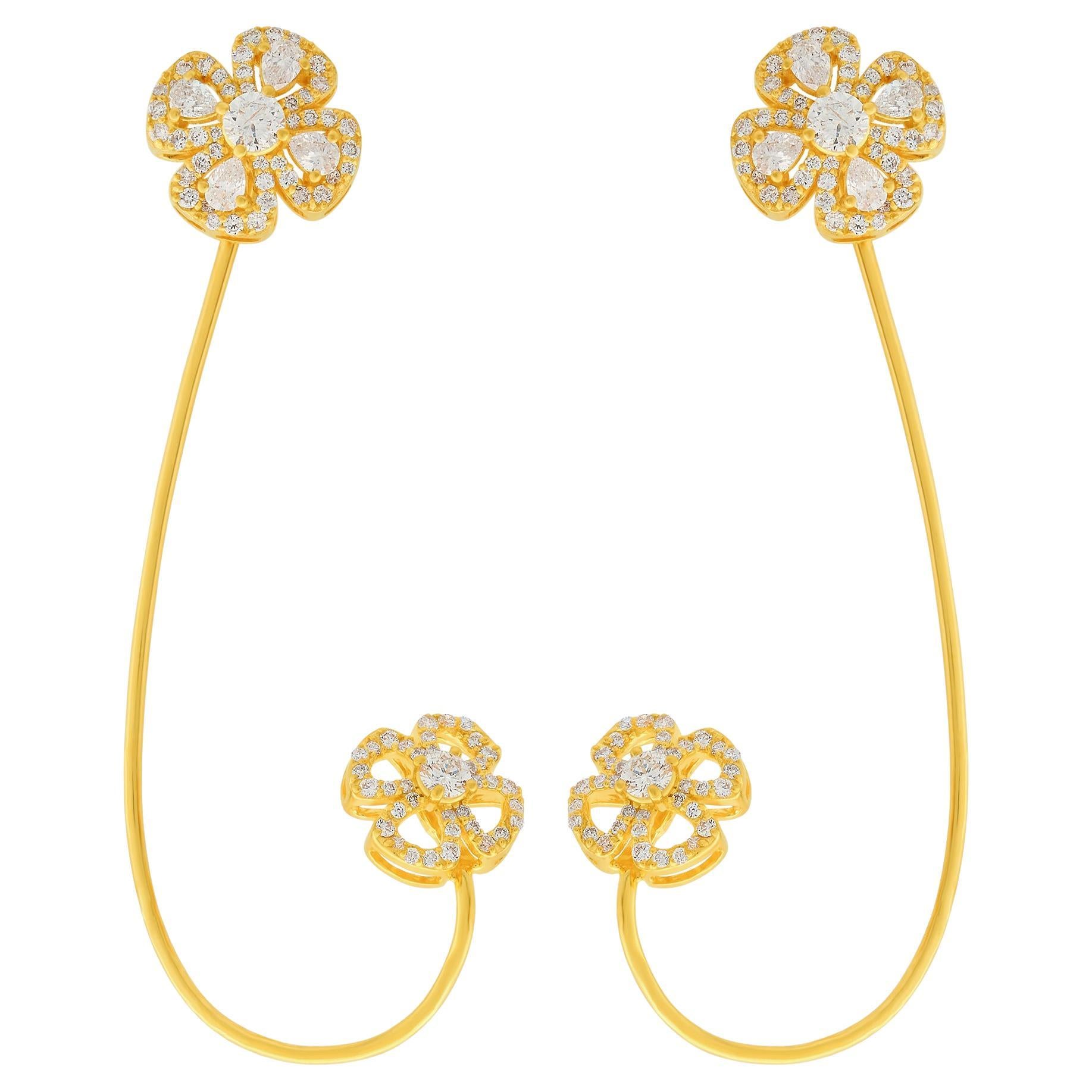 Natural SI/HI Pear Diamond Ear Cuff Earrings 18 Karat Yellow Gold Fine Jewelry For Sale