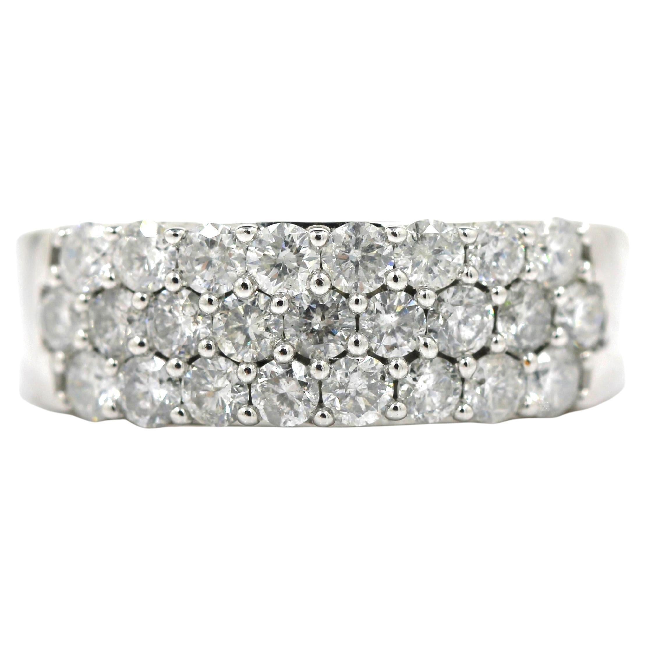 1.93 Carat Three Row Diamond Half Eternity Wedding Band 14K White Gold Size 13