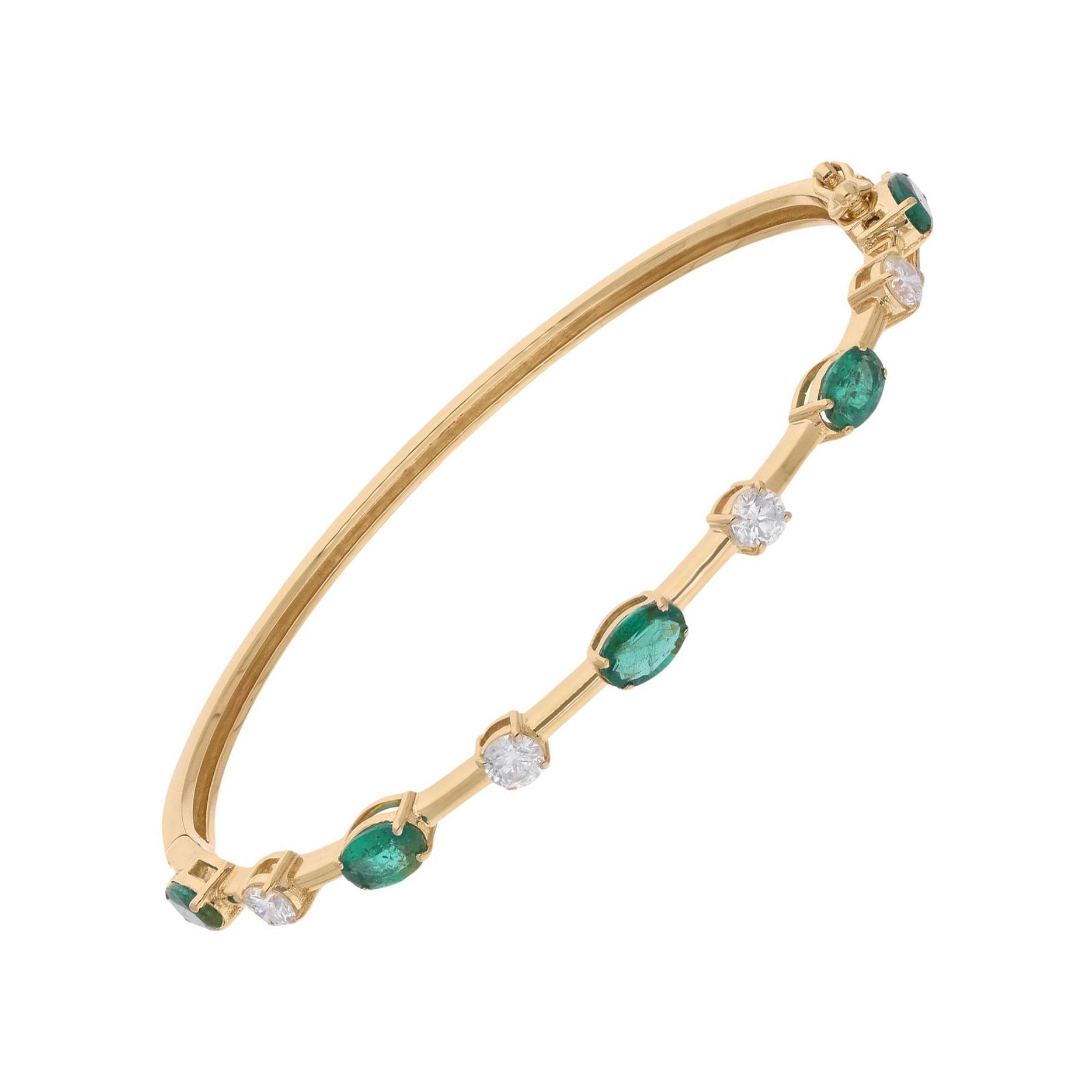 1.93 Carat Zambian Emerald Bangle 0.76 Ct SI/HI Diamond Bracelet 14k Yellow Gold For Sale