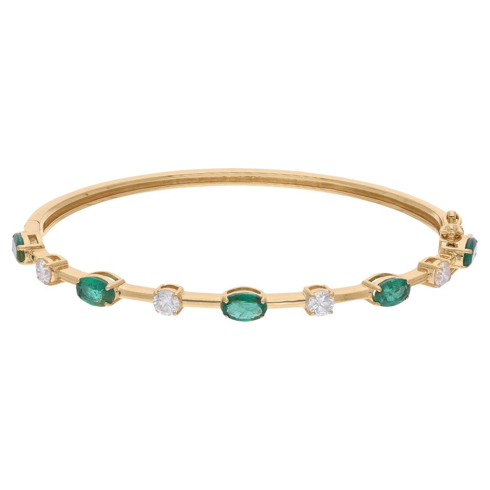 1,93 Karat sambischer Smaragd Armreif 0,76 Karat SI/HI Diamant-Armband 18k Gelbgold