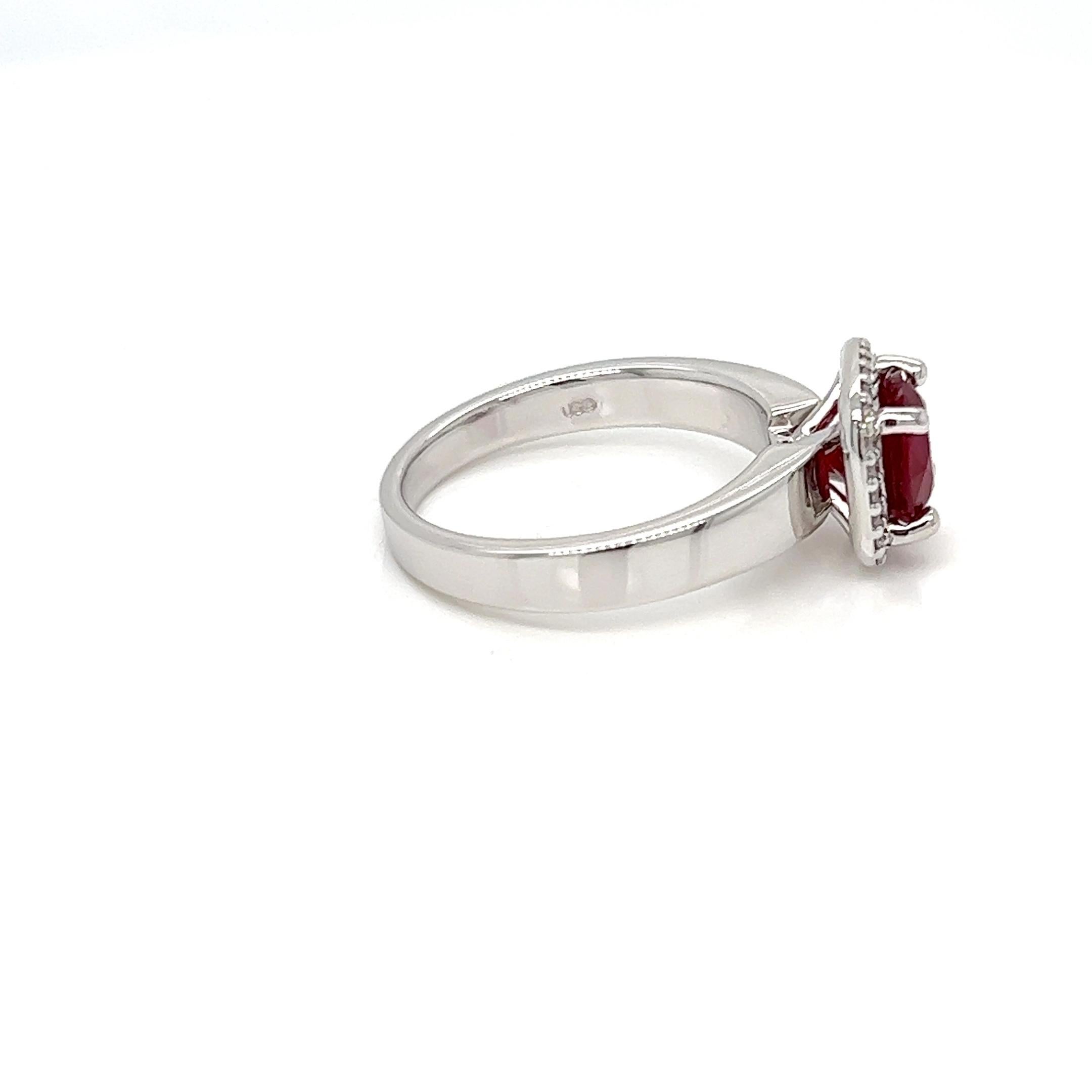 Round Cut 1.93 Carats Round Ruby Solitaire Engagement Ring with Diamonds in Gold  For Sale