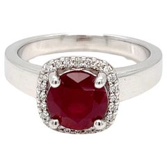 1.93 Carats Round Ruby Solitaire Engagement Ring with Diamonds in Gold 
