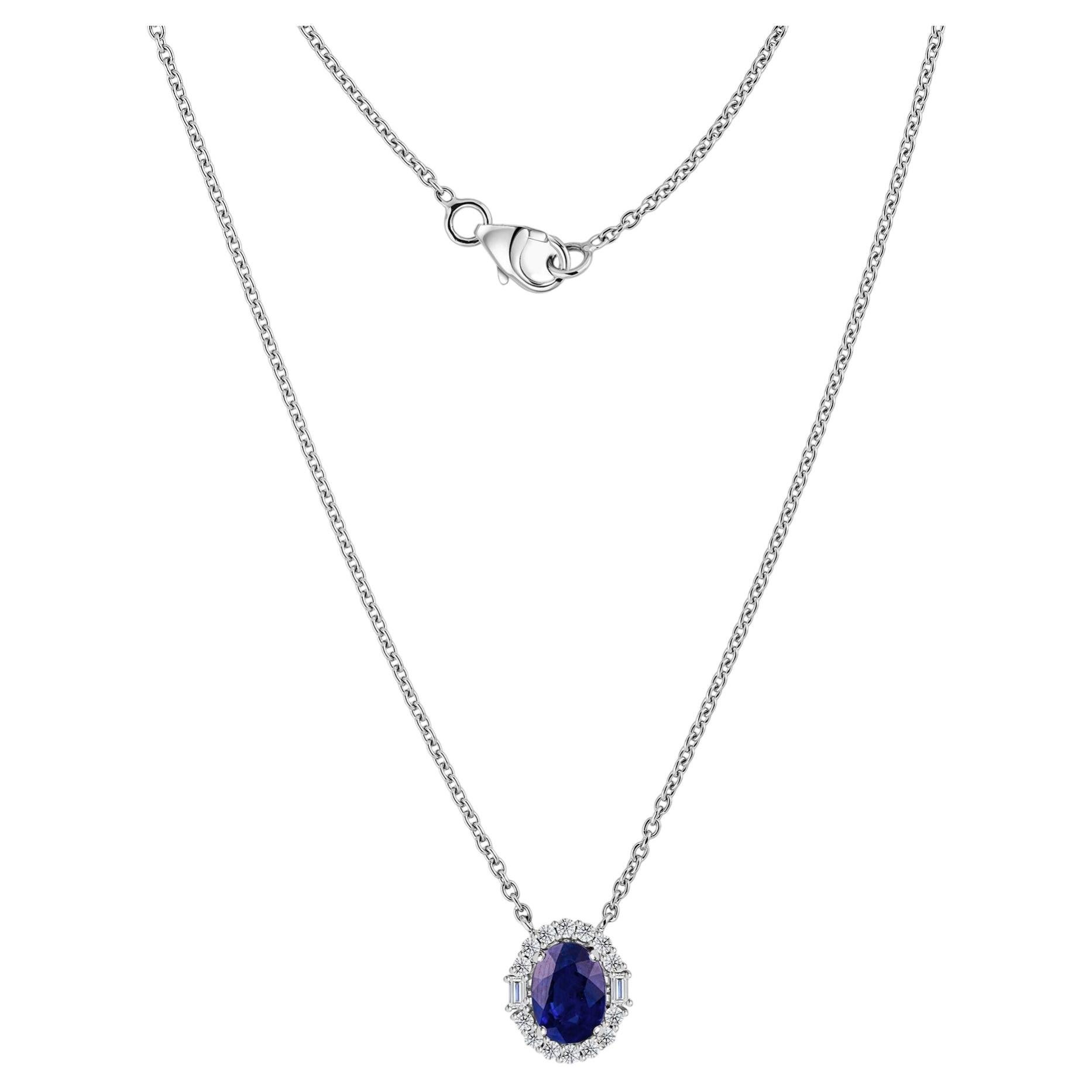 Collier pendentif avec saphir bleu naturel de 1,93 ct et diamant de 0,24 ct, en or blanc 18 carats