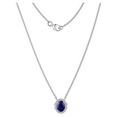 Collier pendentif avec saphir bleu naturel de 1,93 ct et diamant de 0,24 ct, en or blanc 18 carats