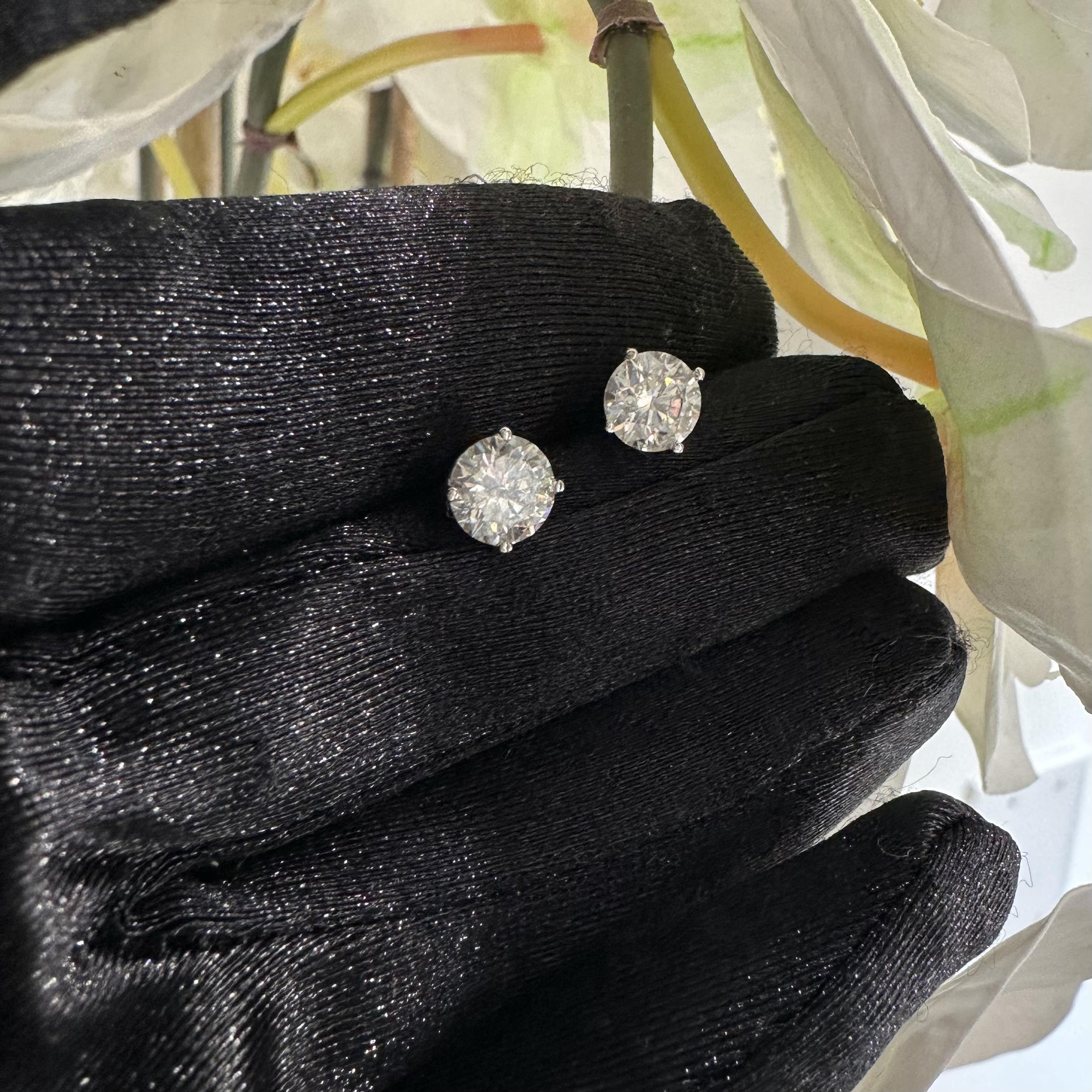 1.93 TCW 4-Prong Diamond Stud Basket-set Earrings in 14k White Gold In Excellent Condition For Sale In Miami, FL