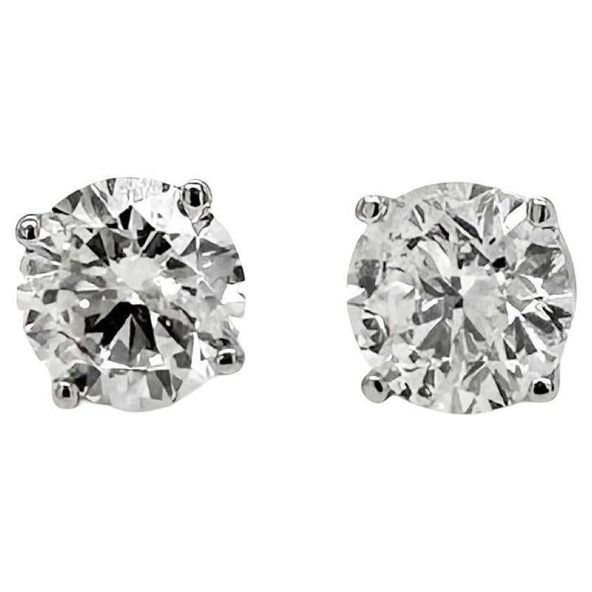 1.93 TCW 4-Prong Diamond Stud Basket-set Earrings in 14k White Gold For Sale