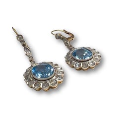 1930-1935 Style with Diamonds and Blue Topaz Gold and Platinum Earring