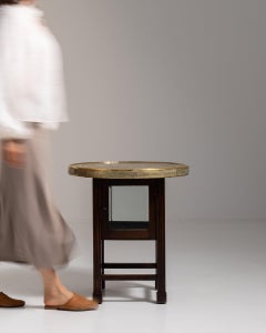 1930-1939 France Antique Brass Brass And Glass Side Table With Mirrored Insert