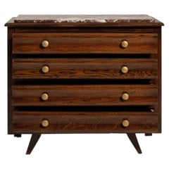 1930-1939 France Rich Mahogany Marble-Top Mahogany Chest