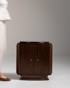 1930-1939 France Rich Walnut Brown Art Deco Marble-Top Bar Cabinet