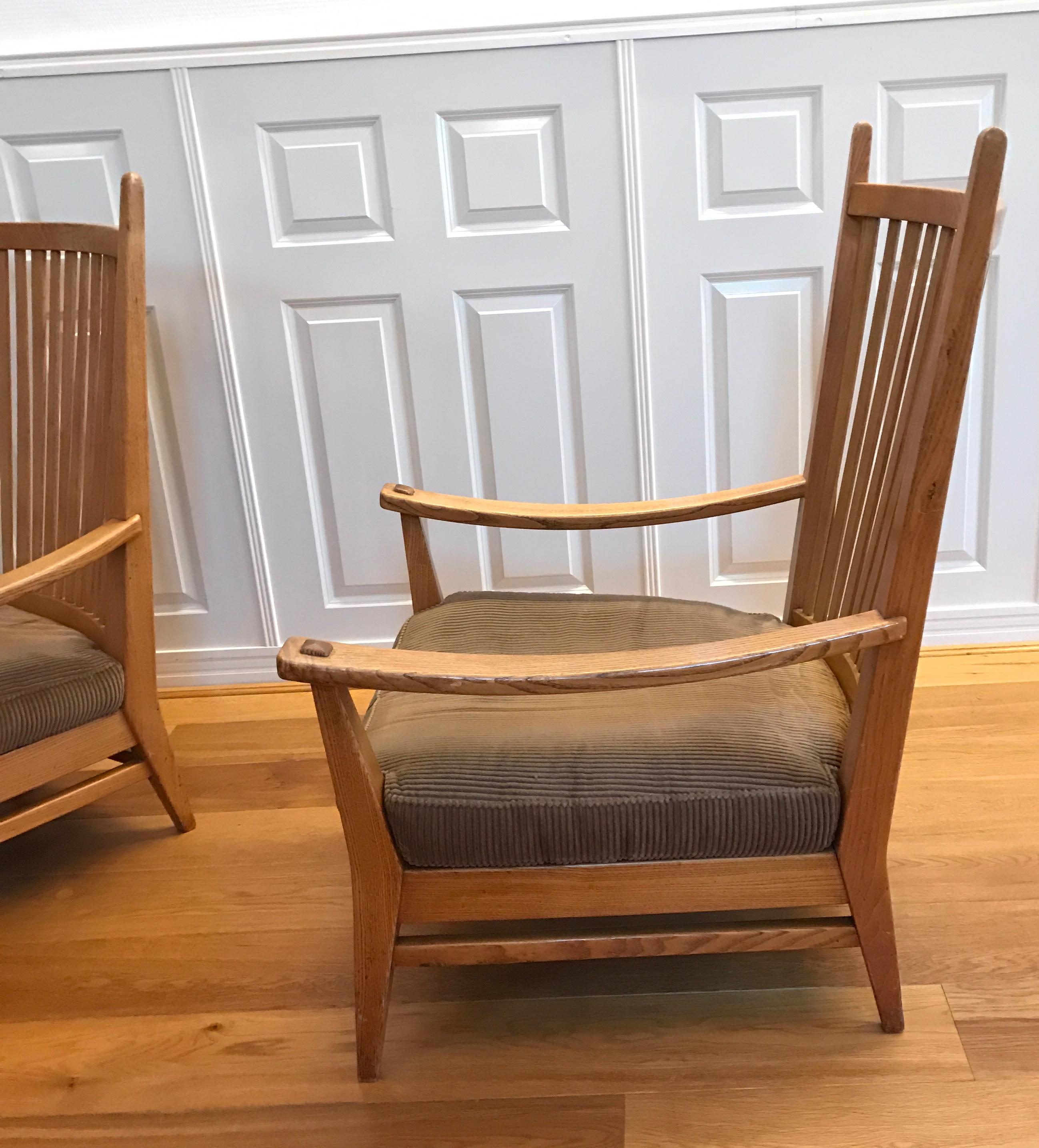 1930-1940, Rare Pair of Modernist Design Oak Lounge Chairs by Bas Van Pelt For Sale 10