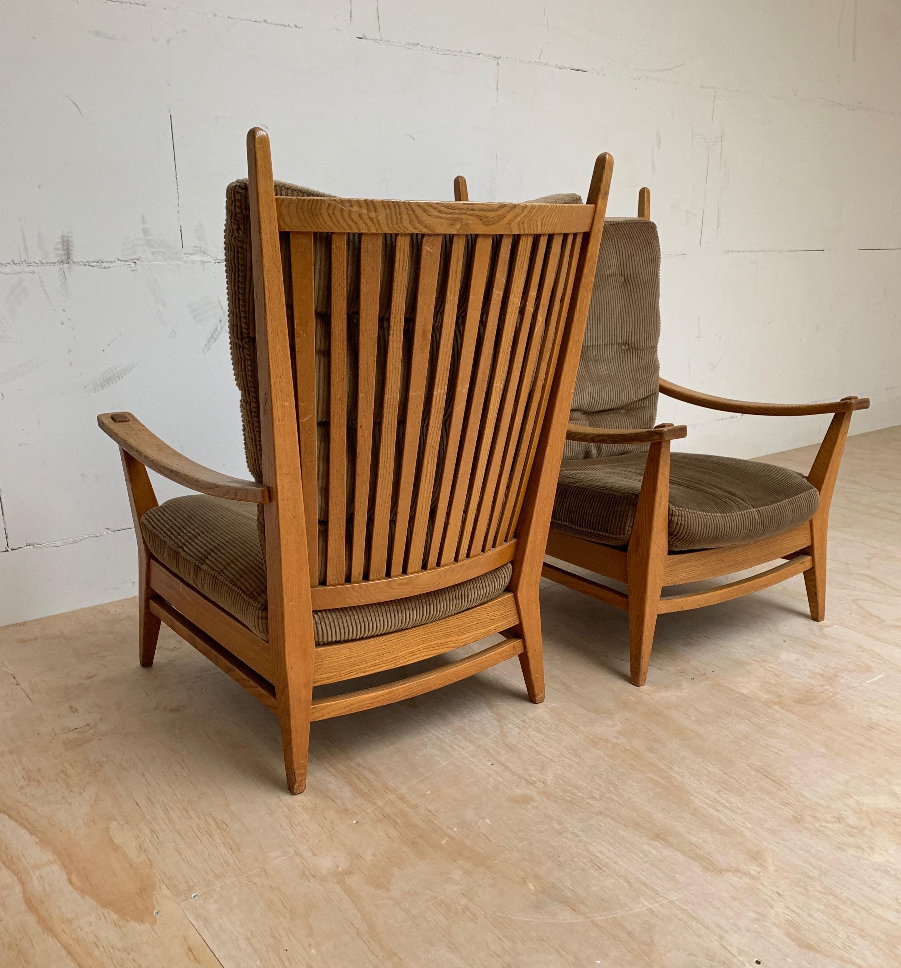 Arts and Crafts 1930-1940, Rare Pair of Modernist Design Oak Lounge Chairs by Bas Van Pelt For Sale
