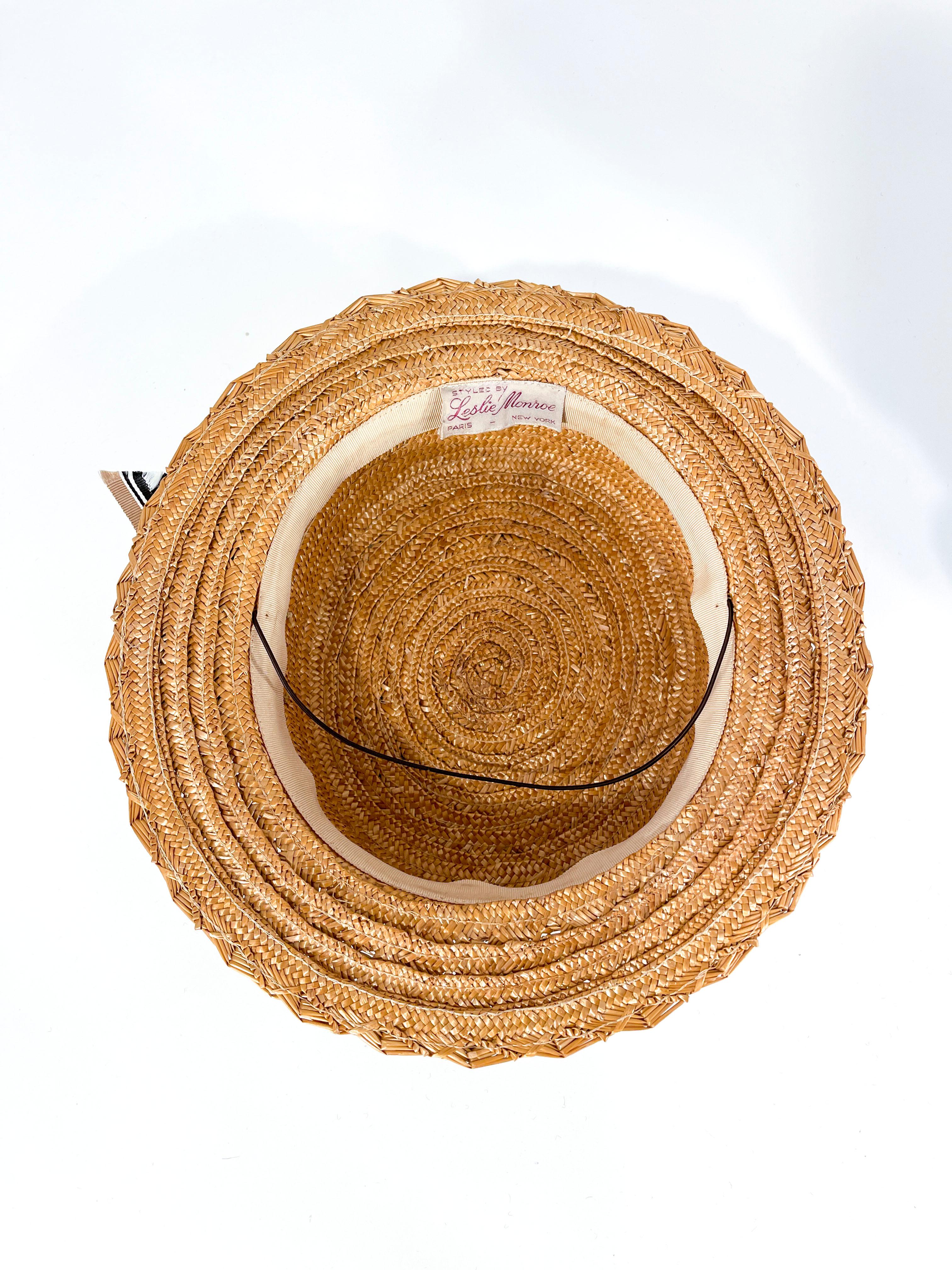 1930/1940s Woven Straw Boater Perch Hat In Good Condition For Sale In San Francisco, CA