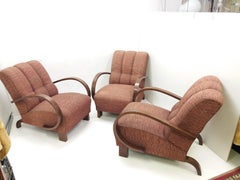 1930 3 Art Deco Halabala Armchairs, Czechoslovakia
