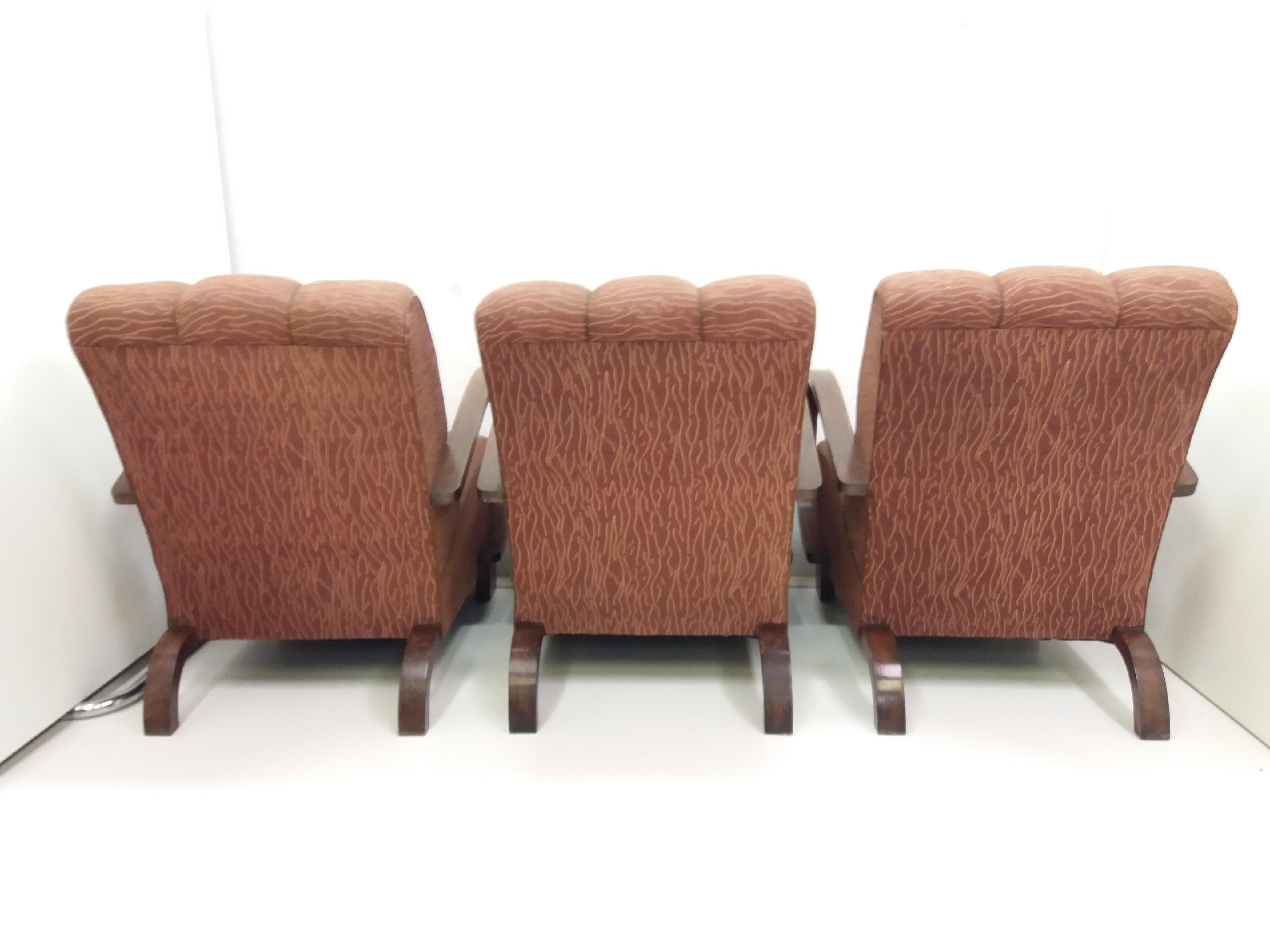 1930 3 Art Deco Halabala Armchairs, Czechoslovakia For Sale 3