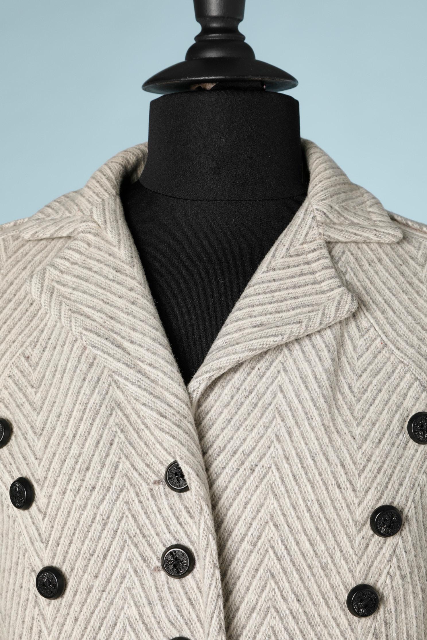 manteau en laine à chevrons gris 1930/40 avec triple patte de boutonnage 