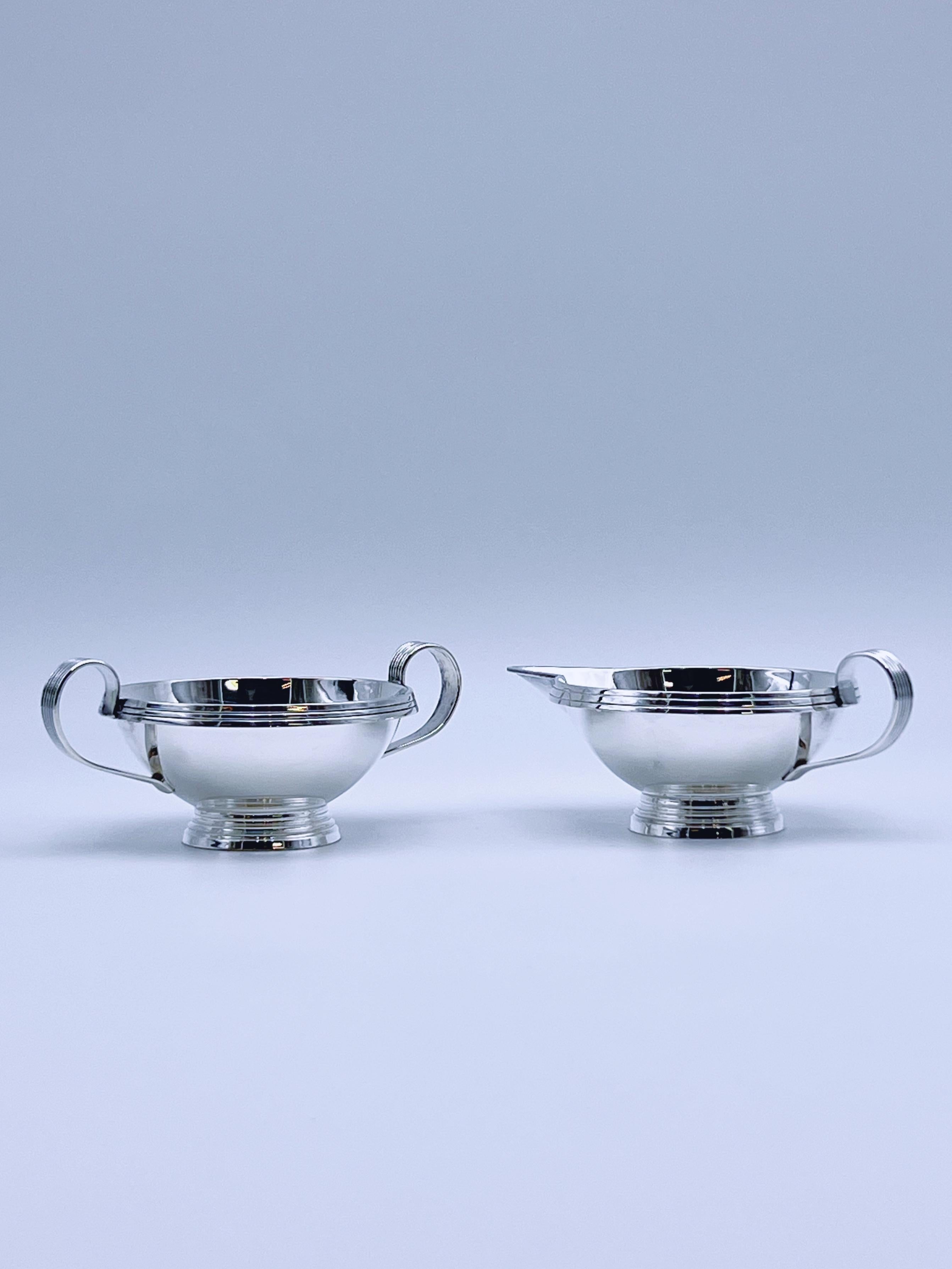 Cremera y azucarero de plata ART DECO de los años 30/40, diseño noruego mediados del siglo XX en venta