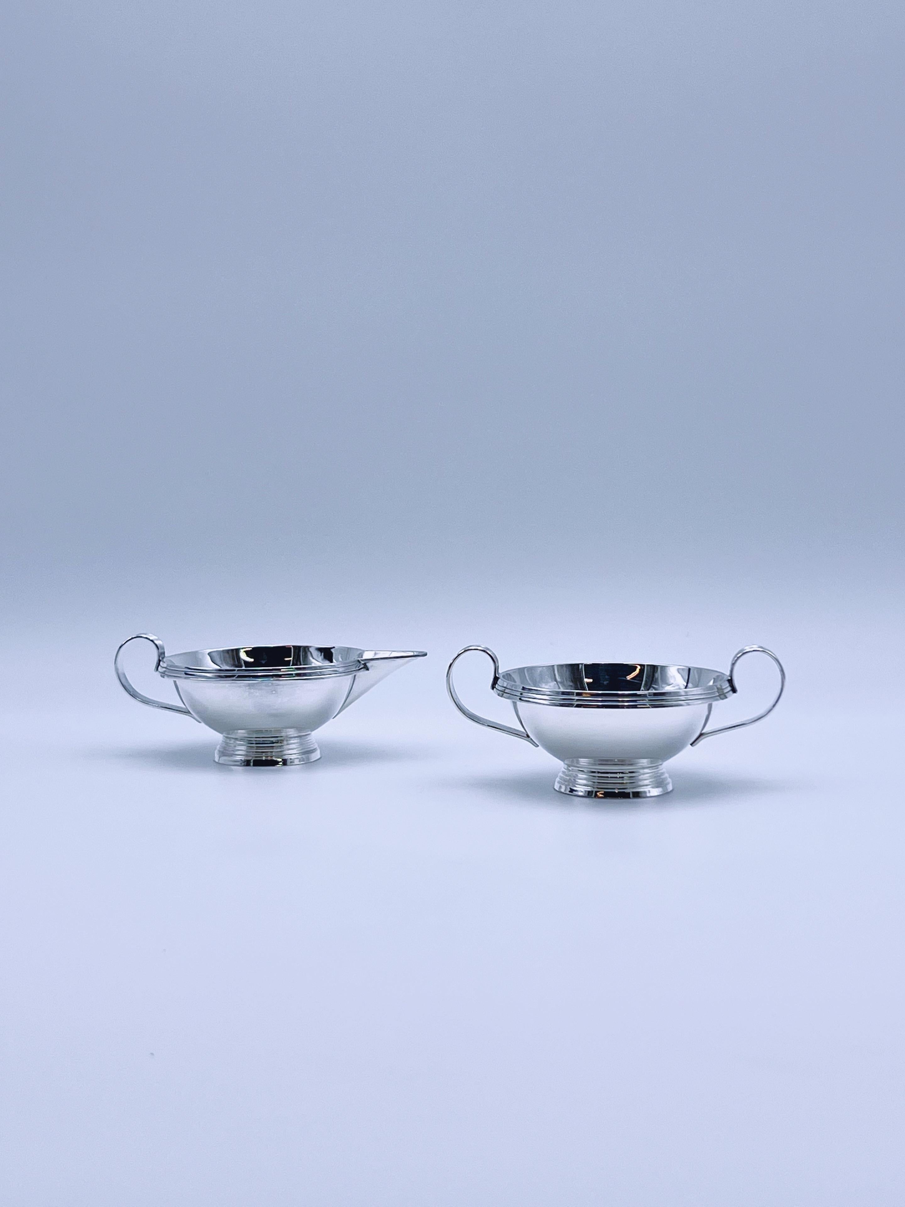 Cremera y azucarero de plata ART DECO de los años 30/40, diseño noruego Silver en venta