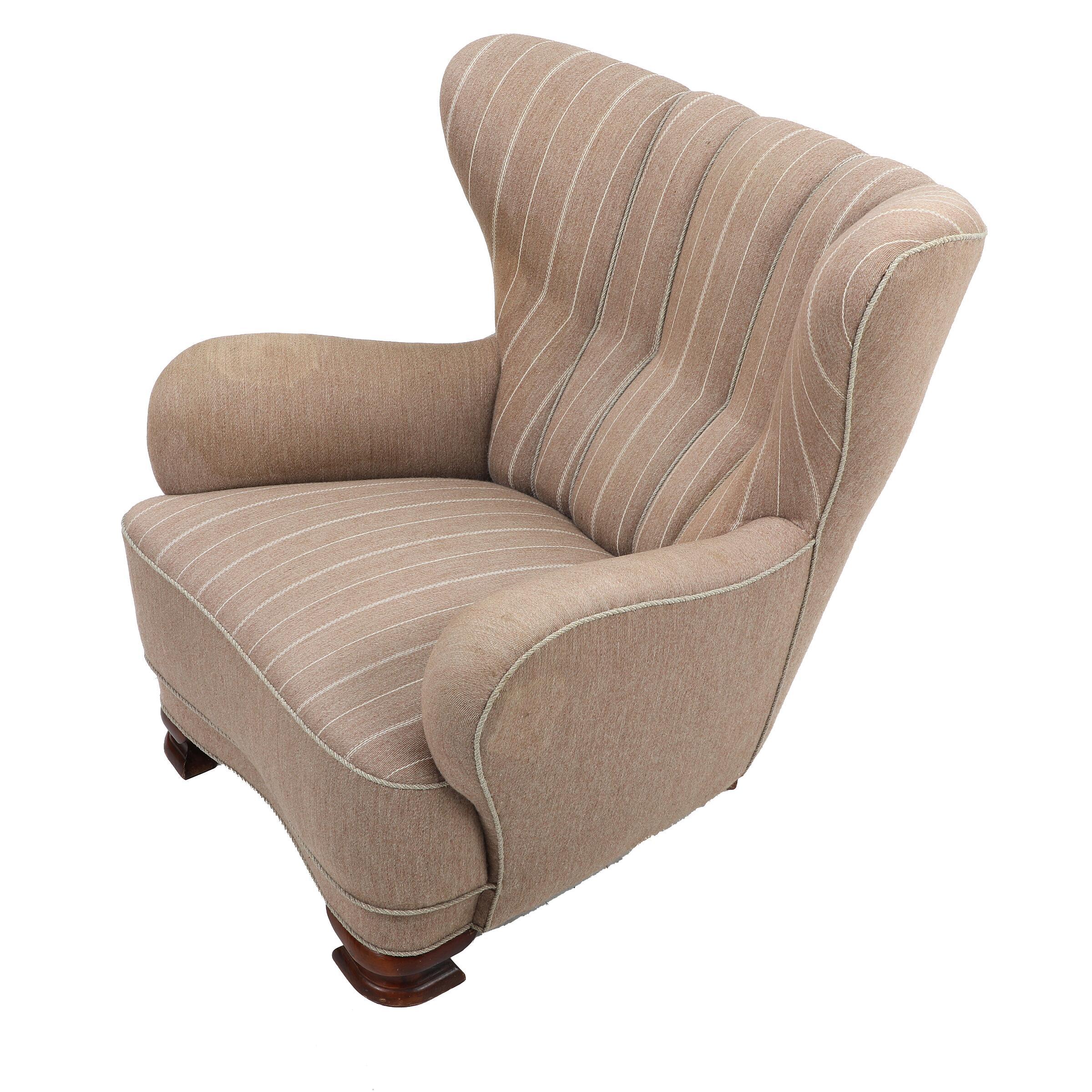 1930-40s Danish Art Deco or Early Midcentury Channel Back Club or Lounge Chair In Good Condition In Bridgeport, CT