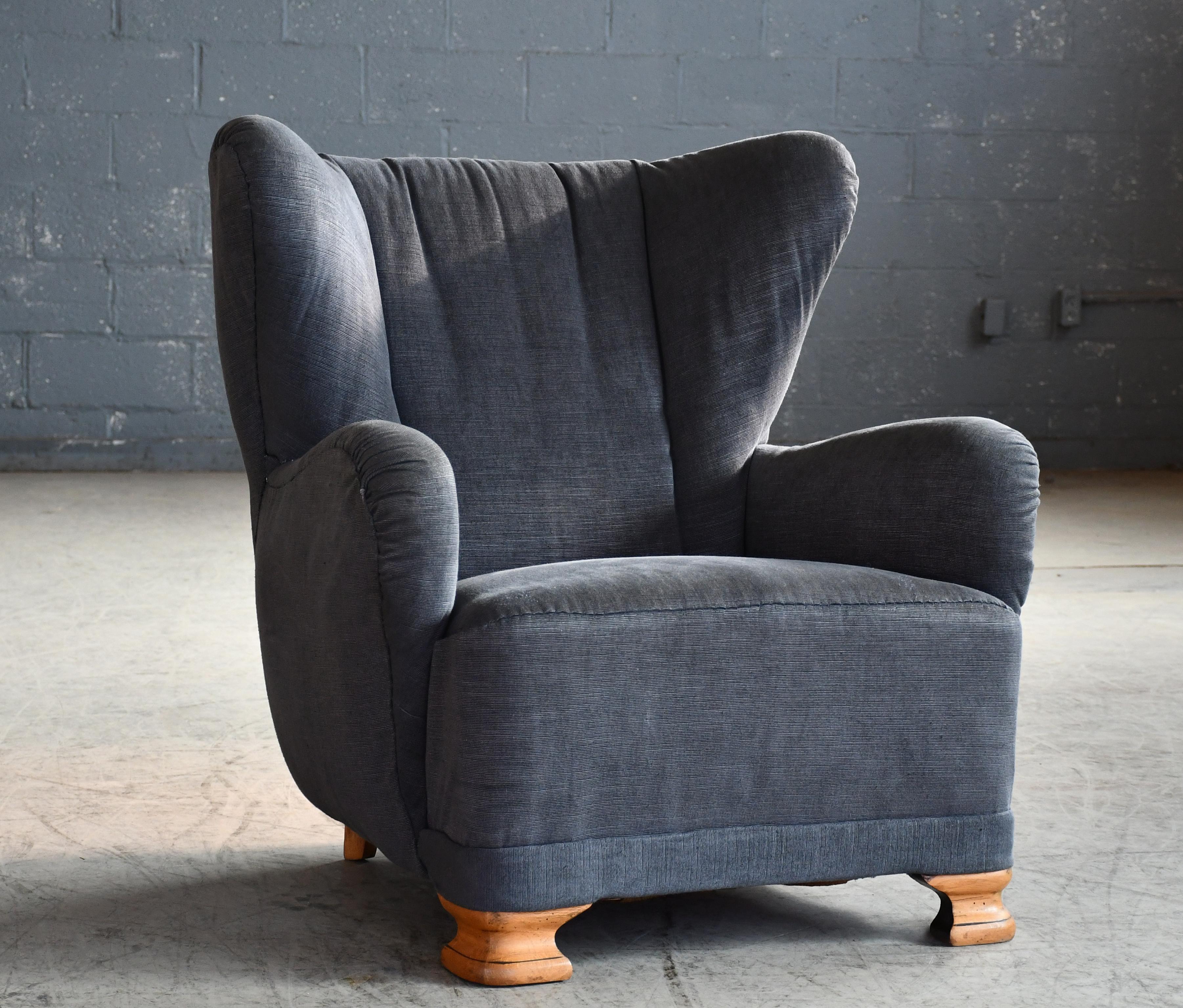 Mid-Century Modern 1930-40s Danish Art Deco or Early Midcentury Channel Back Club or Lounge Chair For Sale