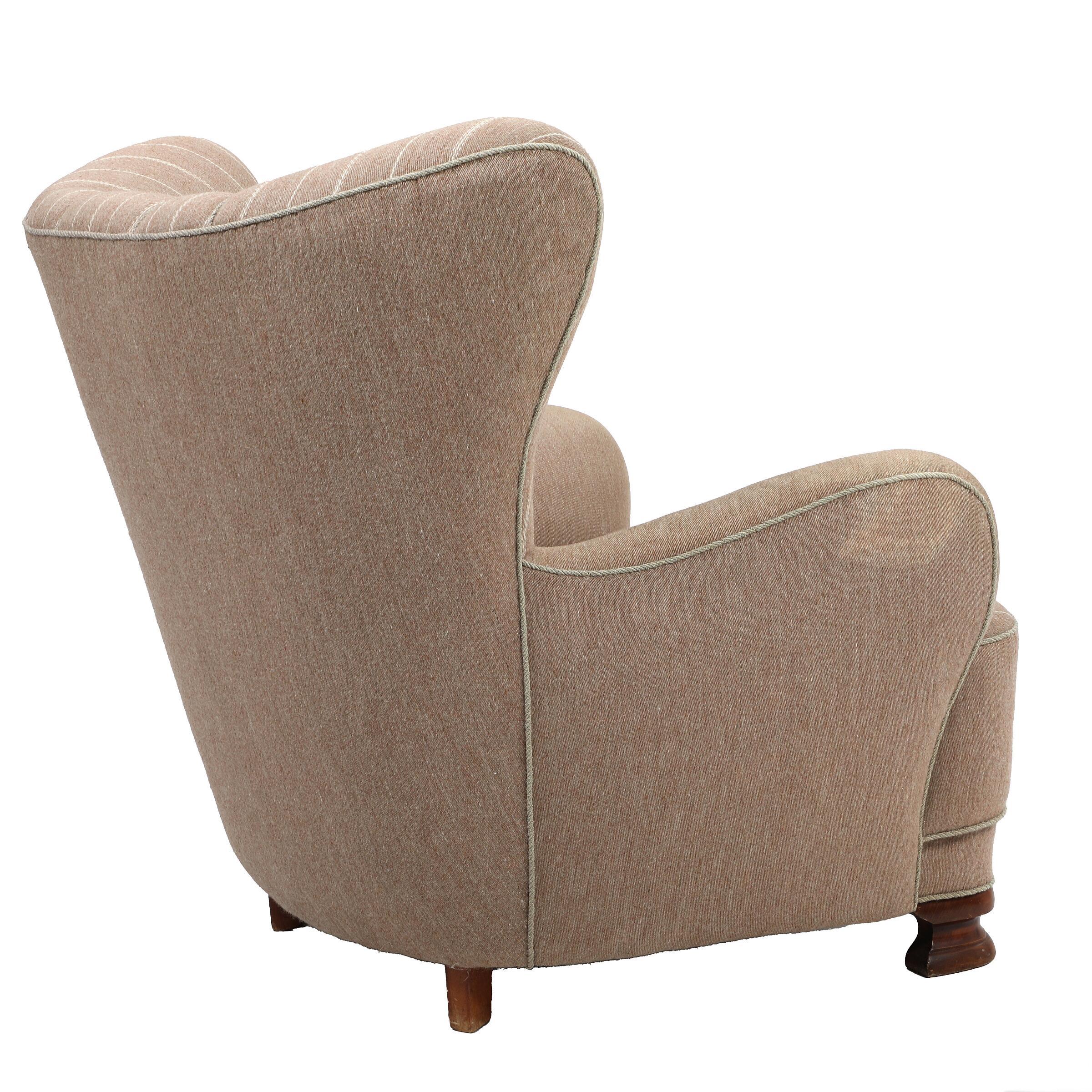 Mid-20th Century 1930-40s Danish Art Deco or Early Midcentury Channel Back Club or Lounge Chair