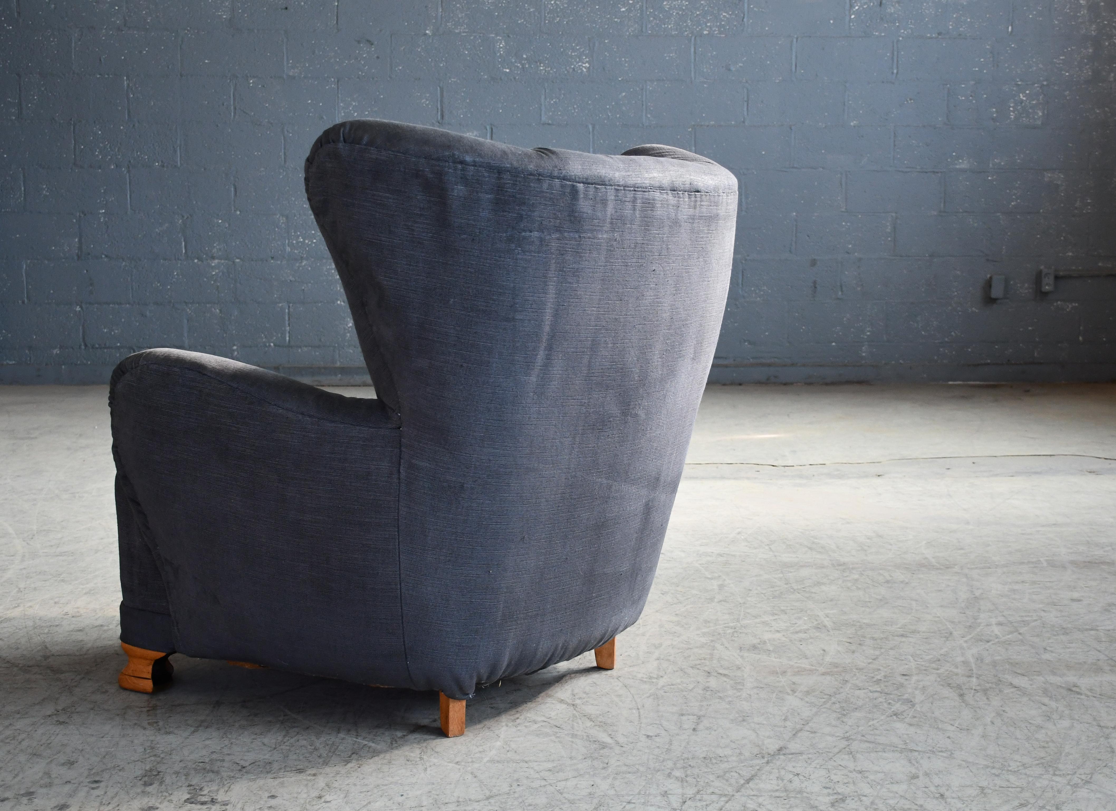 Mid-20th Century 1930-40s Danish Art Deco or Early Midcentury Channel Back Club or Lounge Chair For Sale