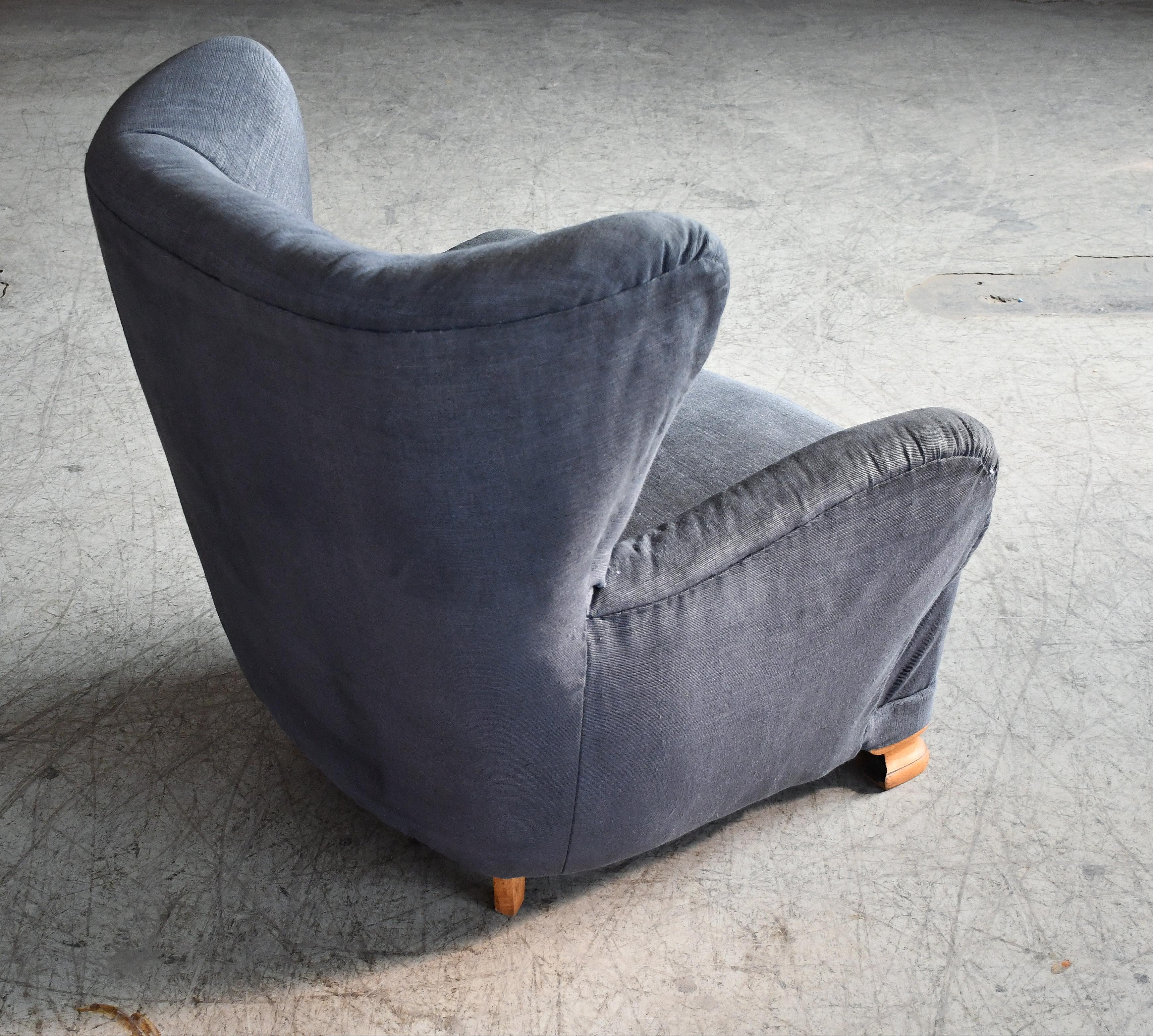 1930-40s Danish Art Deco or Early Midcentury Channel Back Club or Lounge Chair For Sale 1