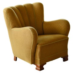 1930-40s Danish Art Deco or Early Midcentury Channel Back Club or Lounge Chair