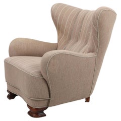 1930-40s Danish Art Deco or Early Midcentury Channel Back Club or Lounge Chair