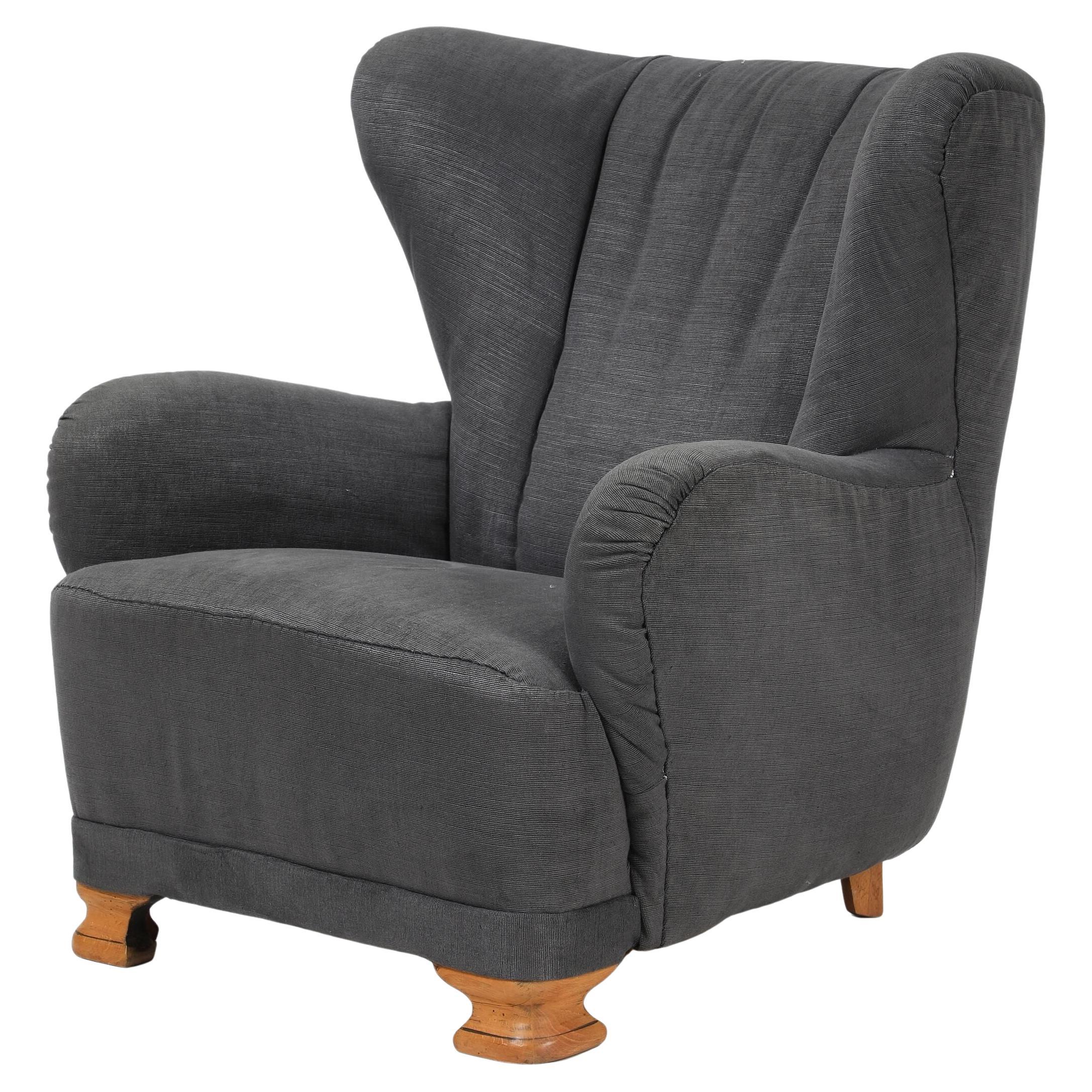 1930-40s Danish Art Deco or Early Midcentury Channel Back Club or Lounge Chair