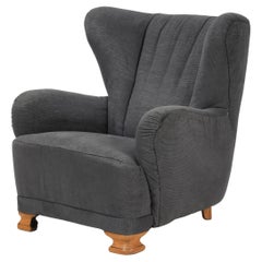 1930-40s Danish Art Deco or Early Midcentury Channel Back Club or Lounge Chair