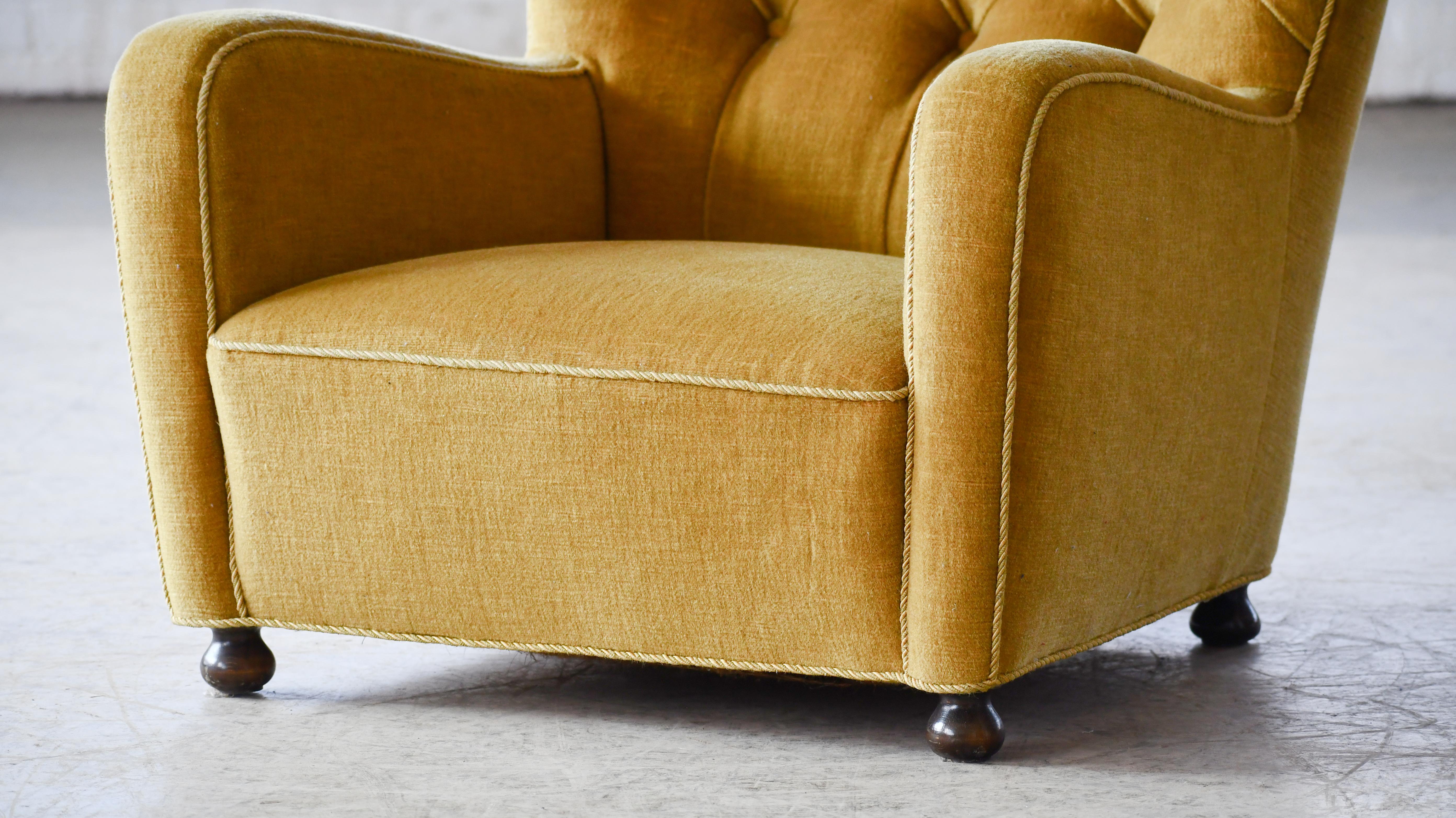 Mid-20th Century 1930-40s Danish Art Deco or Early Midcentury Lounge Chair in Golden Mohair
