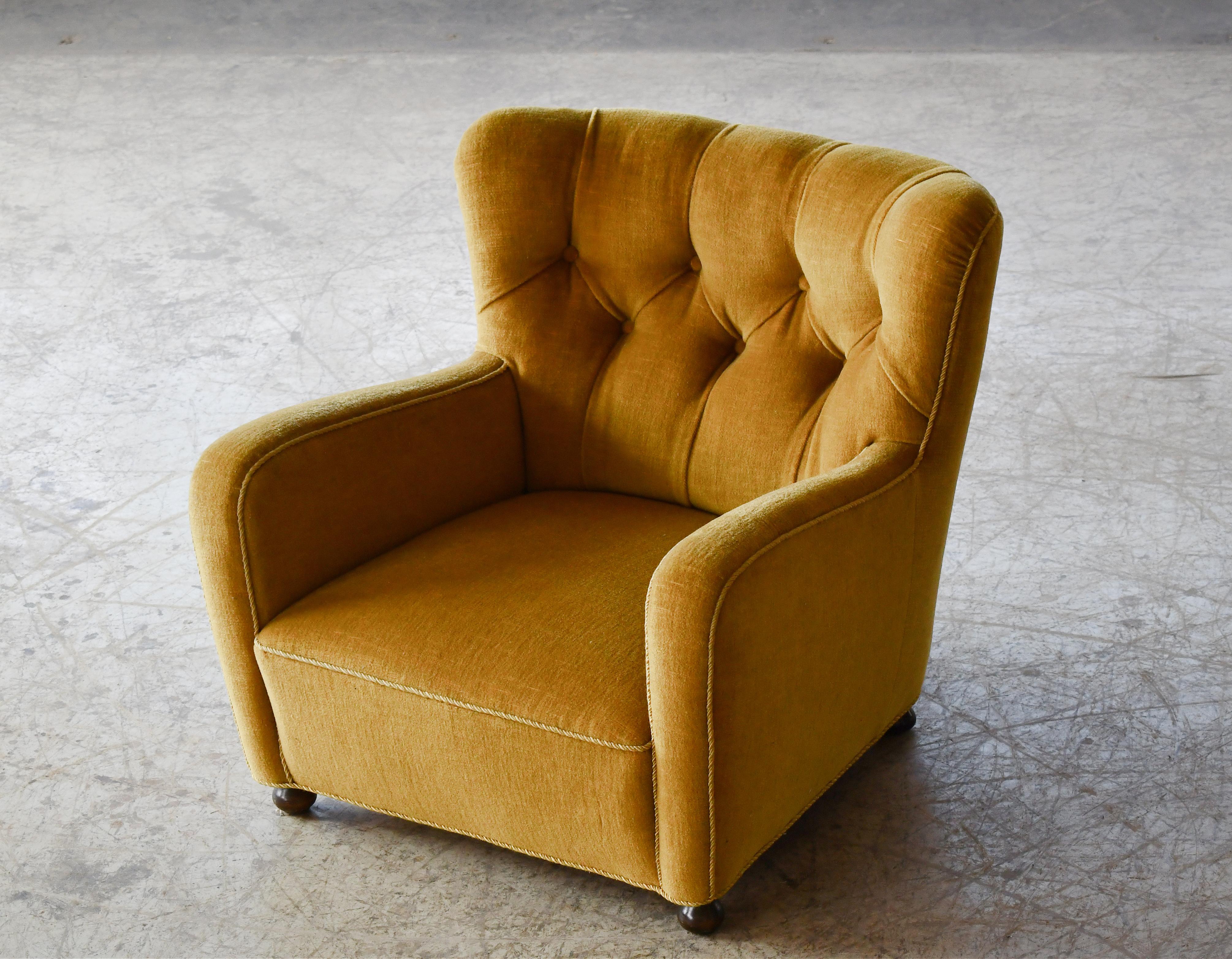 1930-40s Danish Art Deco or Early Midcentury Lounge Chair in Golden Mohair 1