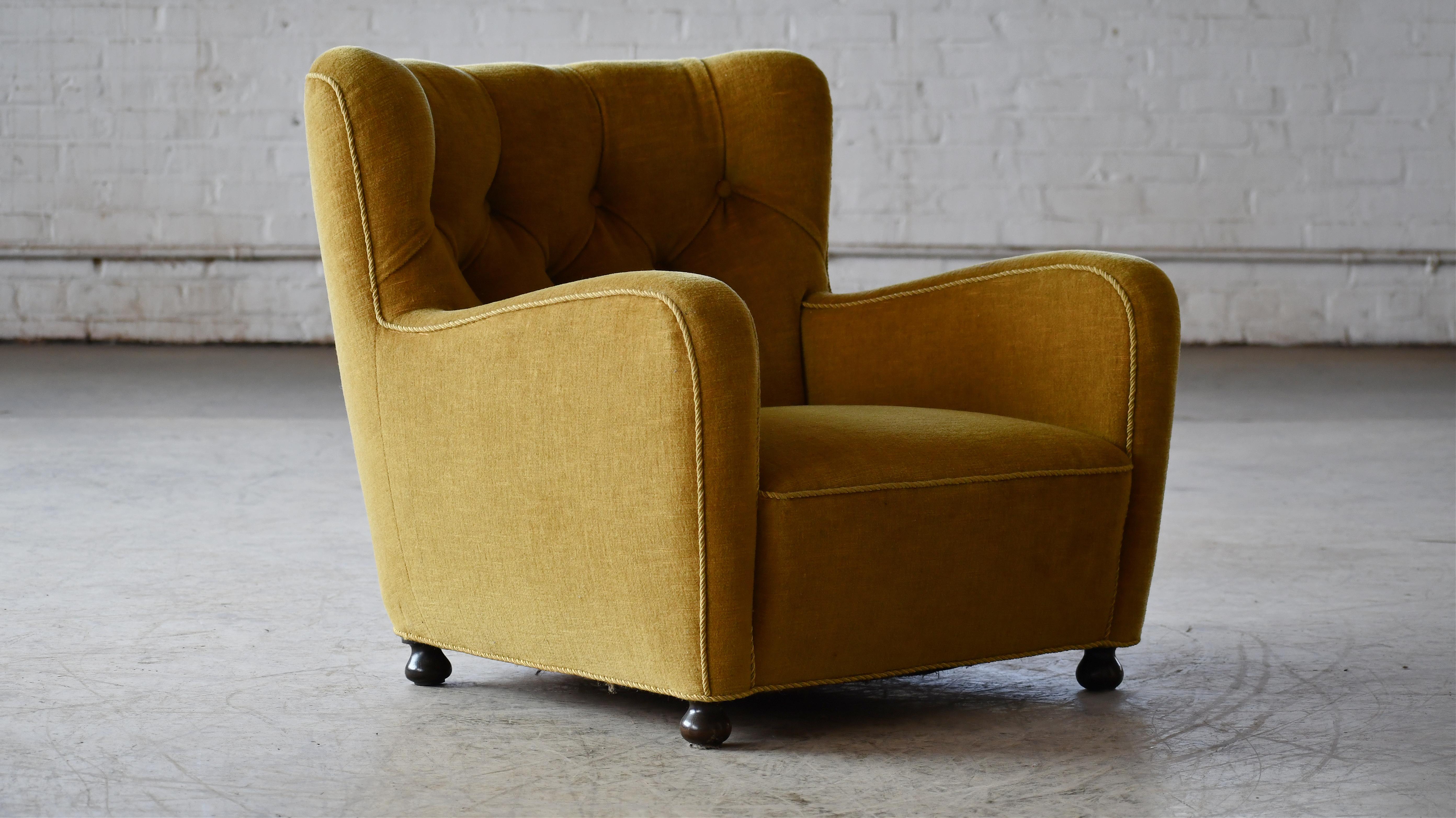1930-40s Danish Art Deco or Early Midcentury Lounge Chair in Golden Mohair 2