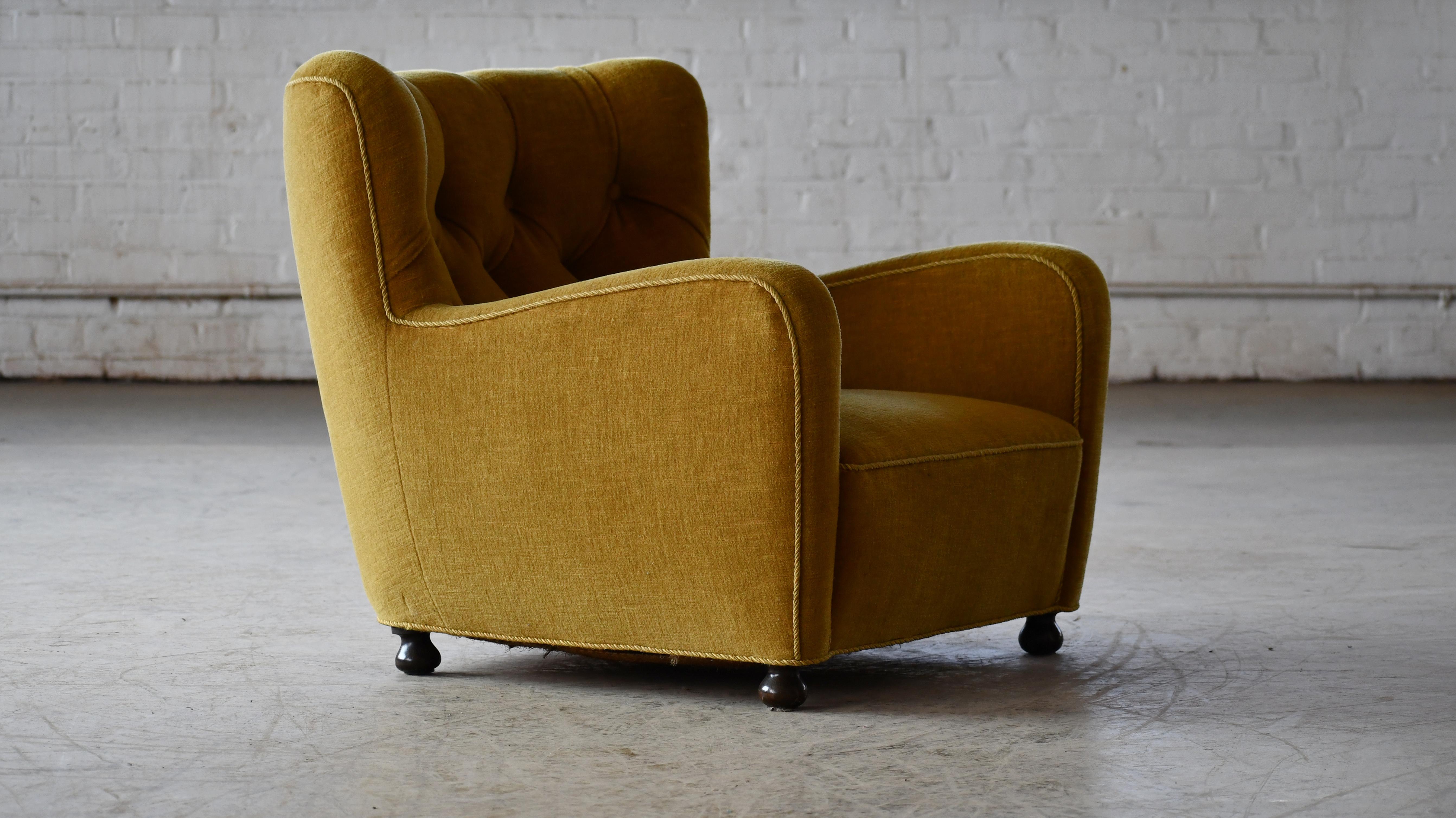 1930-40s Danish Art Deco or Early Midcentury Lounge Chair in Golden Mohair 3