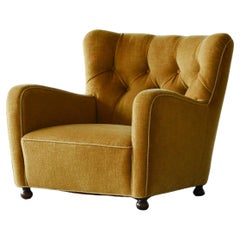 1930-40s Danish Art Deco or Early Midcentury Lounge Chair in Golden Mohair